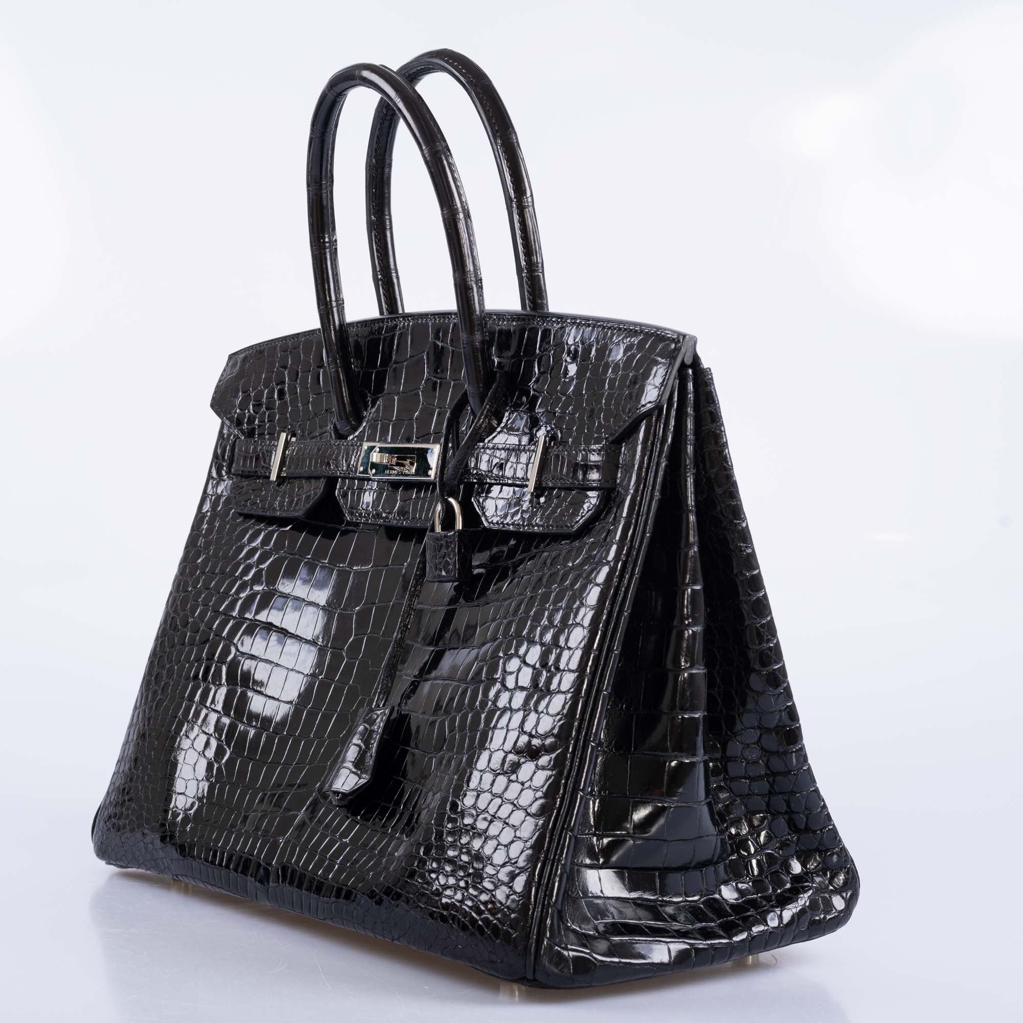 Hermès Birkin 35 Black Shiny Porosus Crocodile with Palladium Hardware