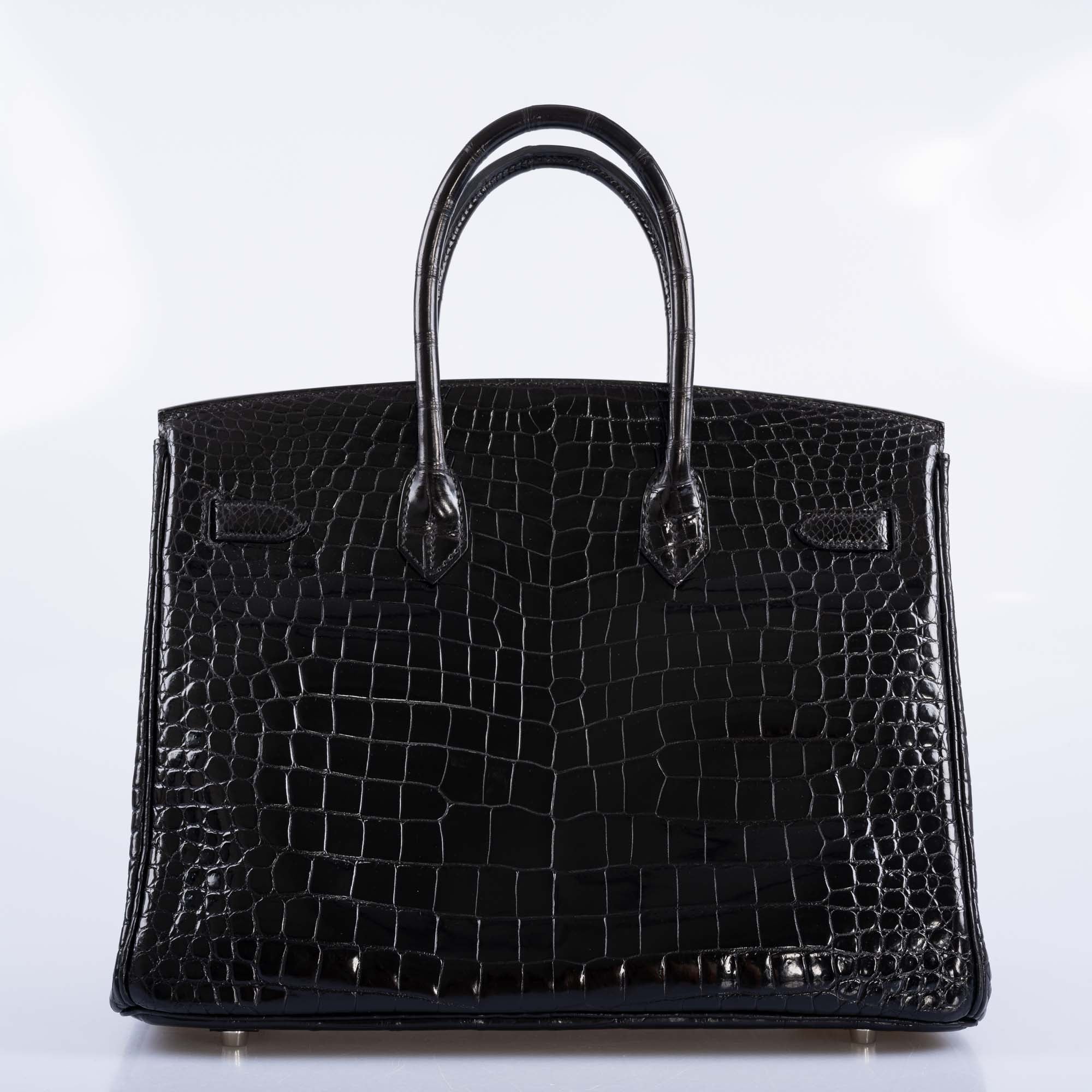 Hermès Birkin 35 Black Shiny Porosus Crocodile with Palladium Hardware