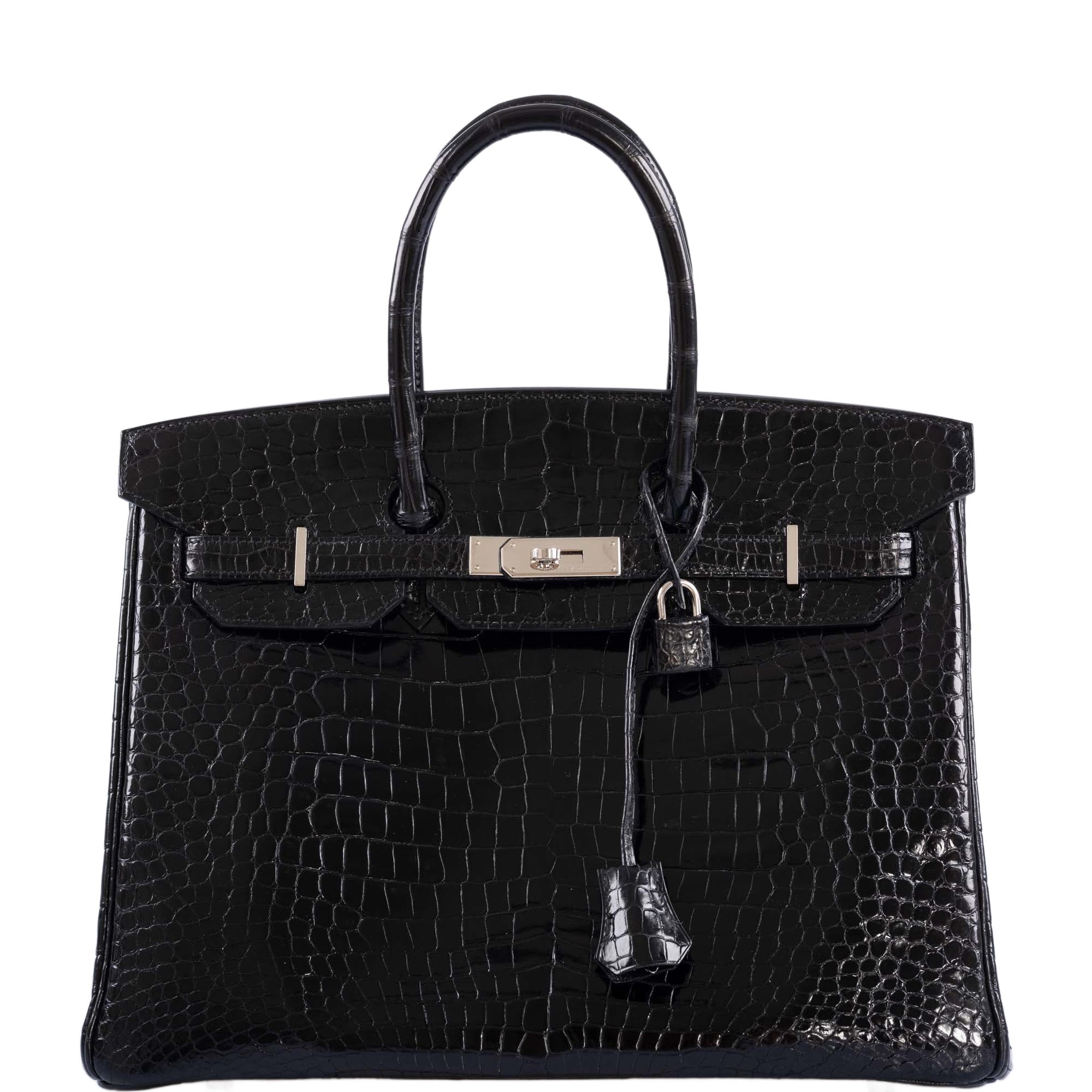 Hermès Birkin 35 Black Shiny Porosus Crocodile with Palladium Hardware