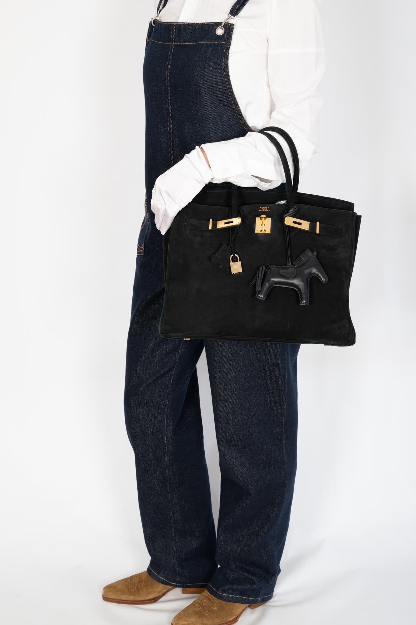 Hermès Birkin 35 Black Veau Velours Suede Gold Hardware