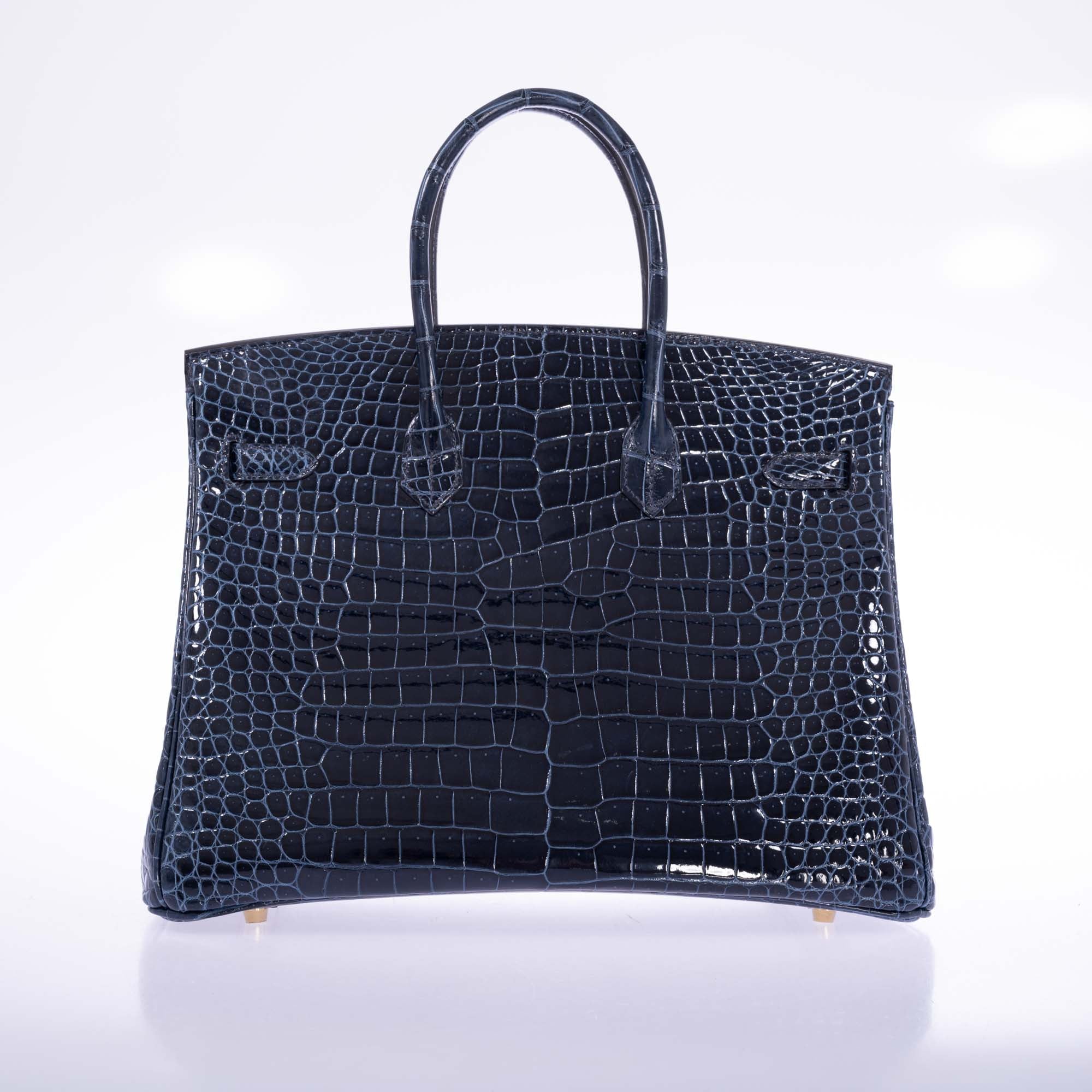 Hermès Birkin 35 Bleu Baltique Shiny Porosus Crocodile Gold Hardware