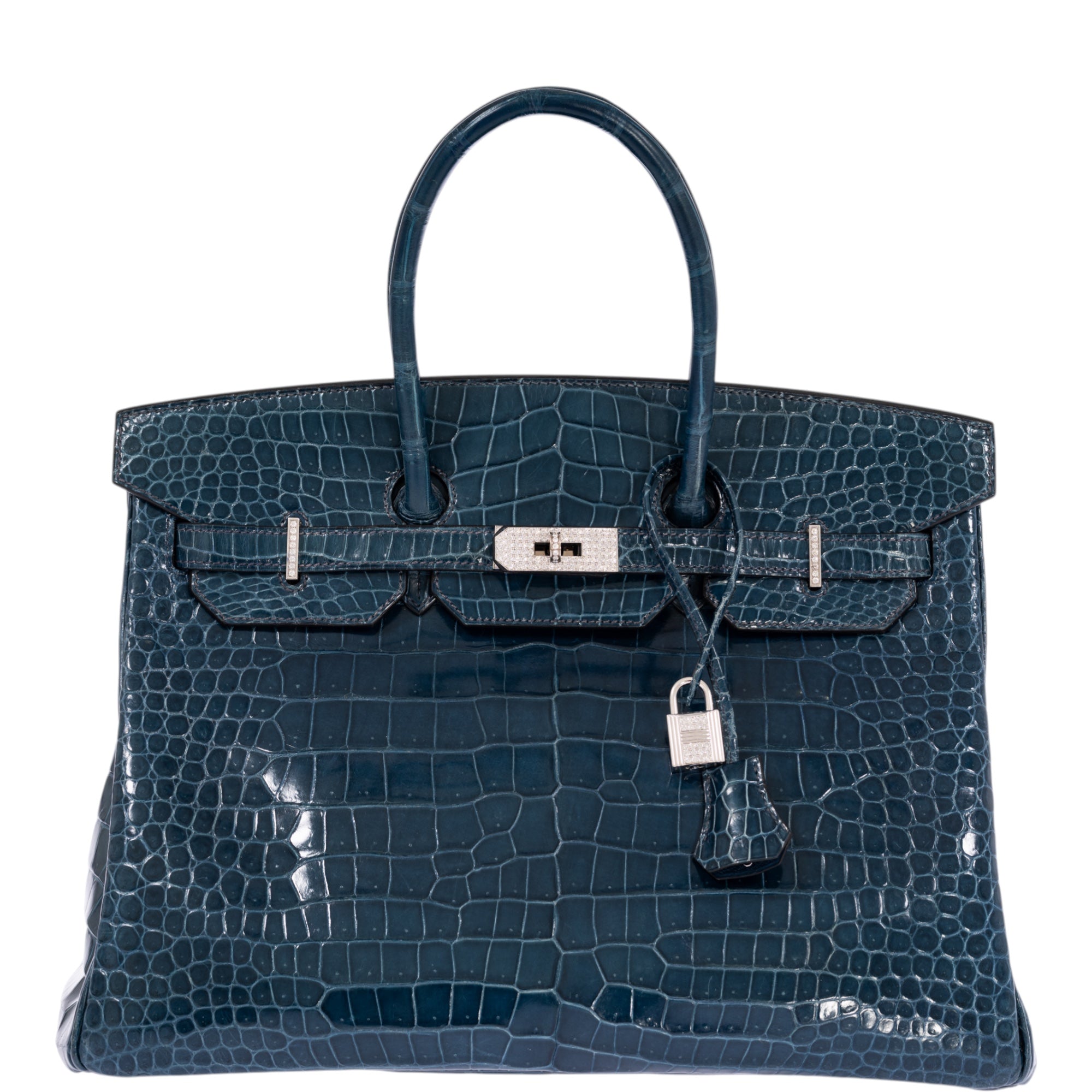 Hermès Birkin 35 Bleu Roi Shiny Porosus Crocodile 18K White Gold Diamond Hardware