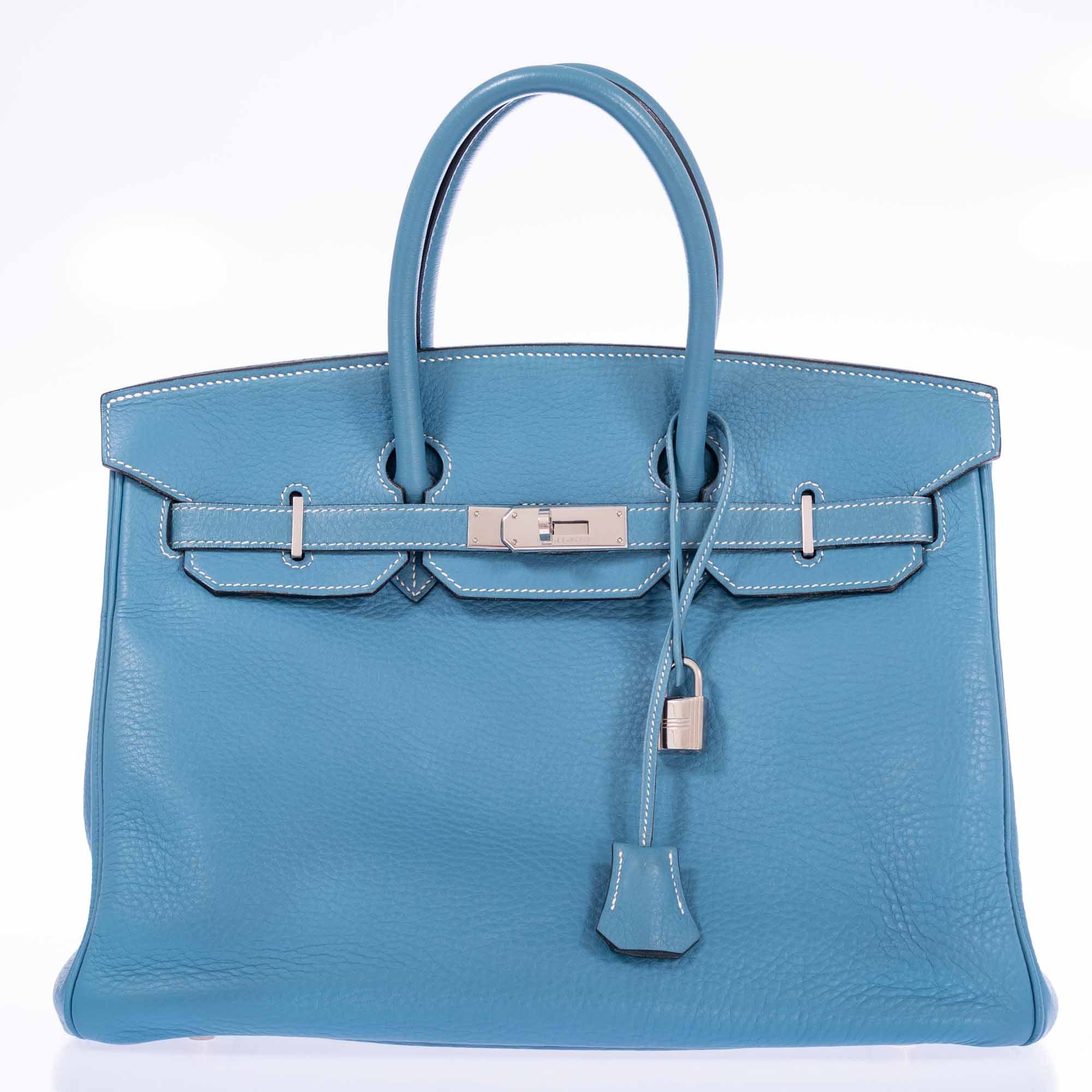 Hermès Birkin 35 Blue Jean Clemence Palladium Hardware