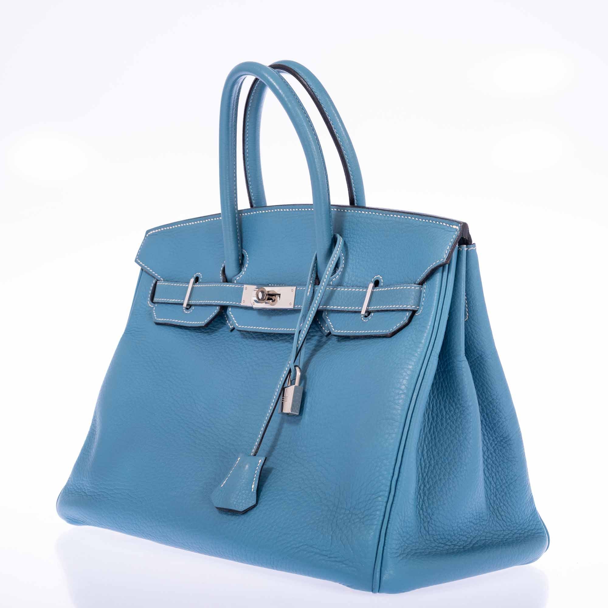 Hermès Birkin 35 Blue Jean Clemence Palladium Hardware