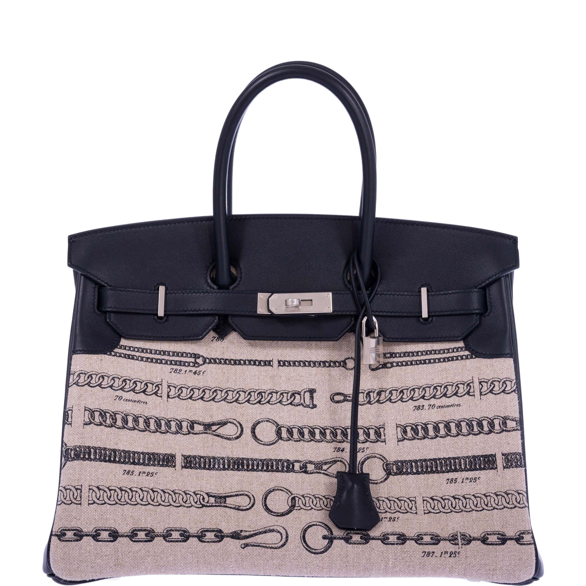 Hermès Birkin 35 De Camp Dechainee Toile And Black Veau Swift Palladium Hardware