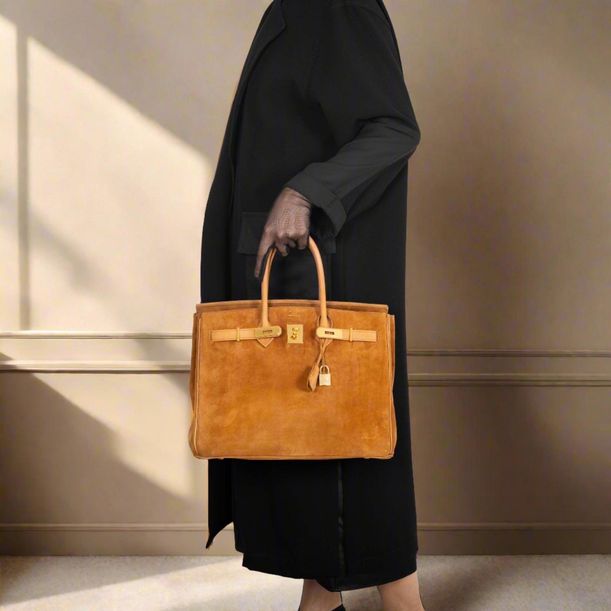 Hermès Birkin 35 Fauve Doblis Suede & Nubuck with Gold Hardware