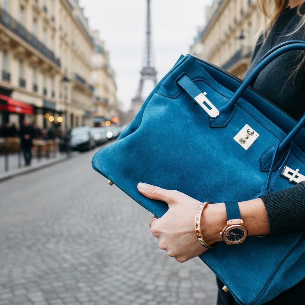 Hermès Birkin 35 Grizzly Blue Thalassa Veau Doblis Suede & Permabrass Hardware