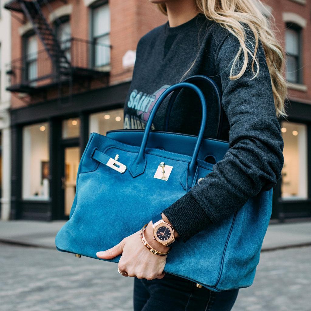Hermès Birkin 35 Grizzly Blue Thalassa Veau Doblis Suede & Permabrass Hardware