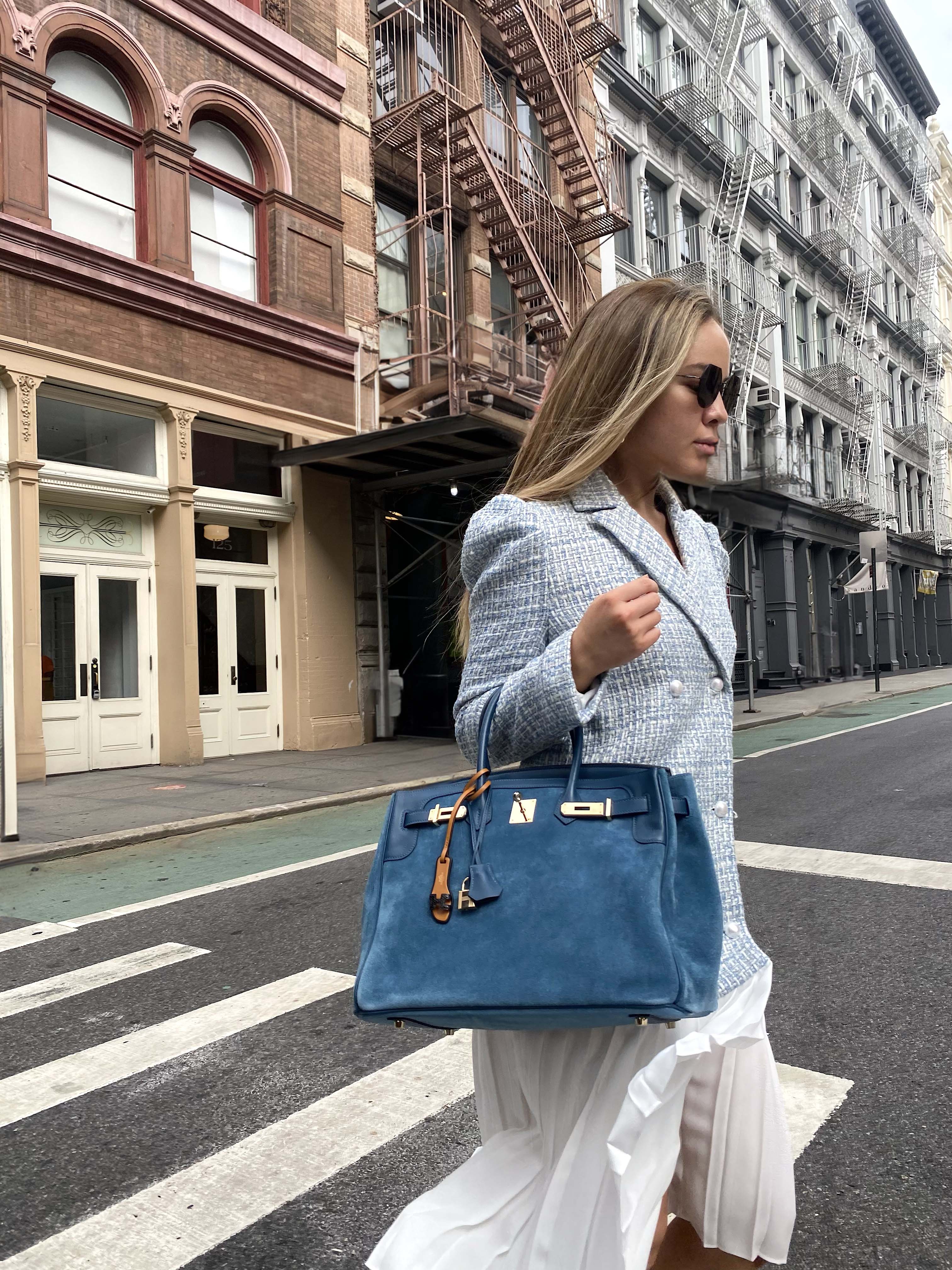 Hermès Birkin 35 Grizzly Blue Thalassa Veau Doblis Suede & Permabrass Hardware