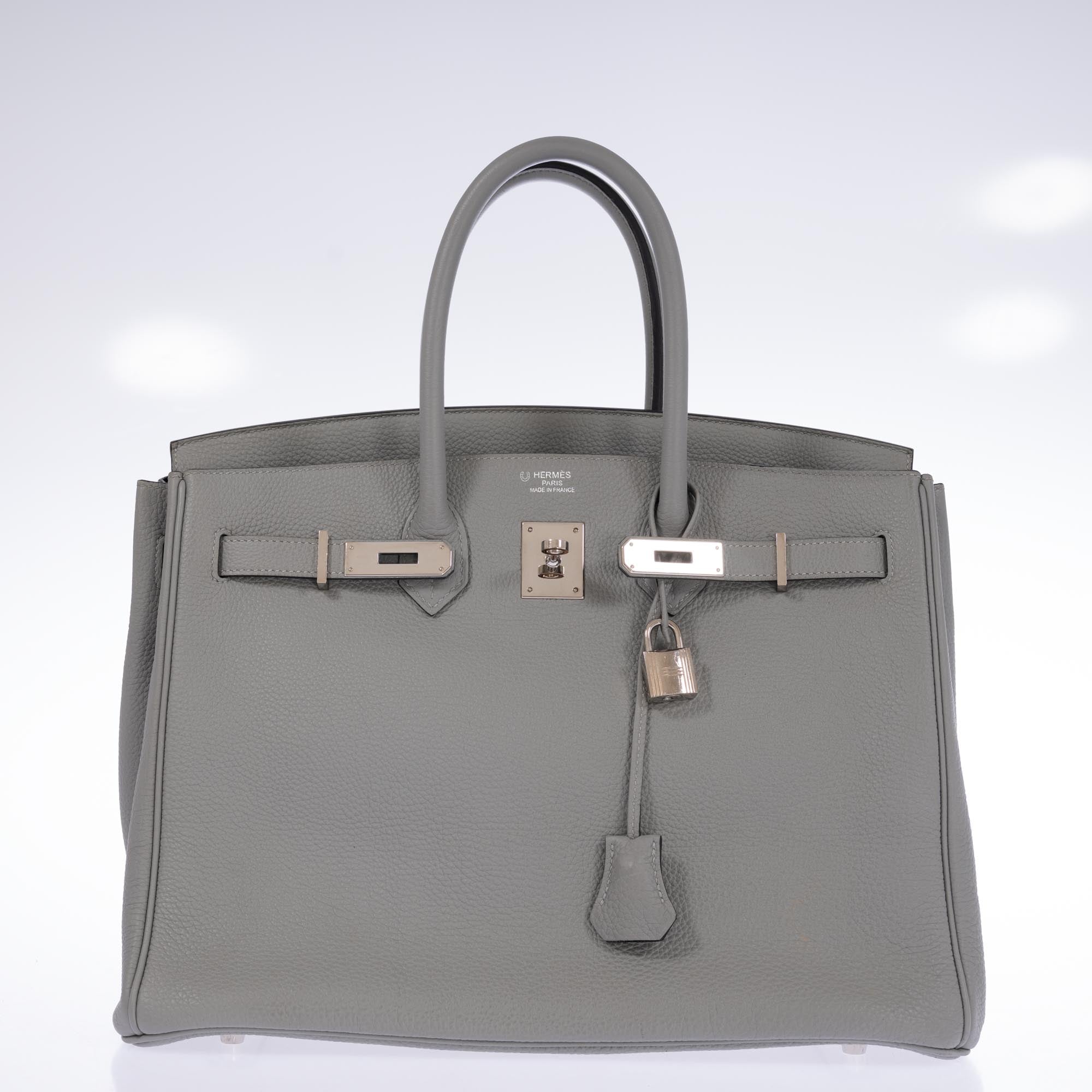 Hermès Birkin 35 HSS Bi-Color Gris Mouette and Vert Foncé Togo Palladium Hardware