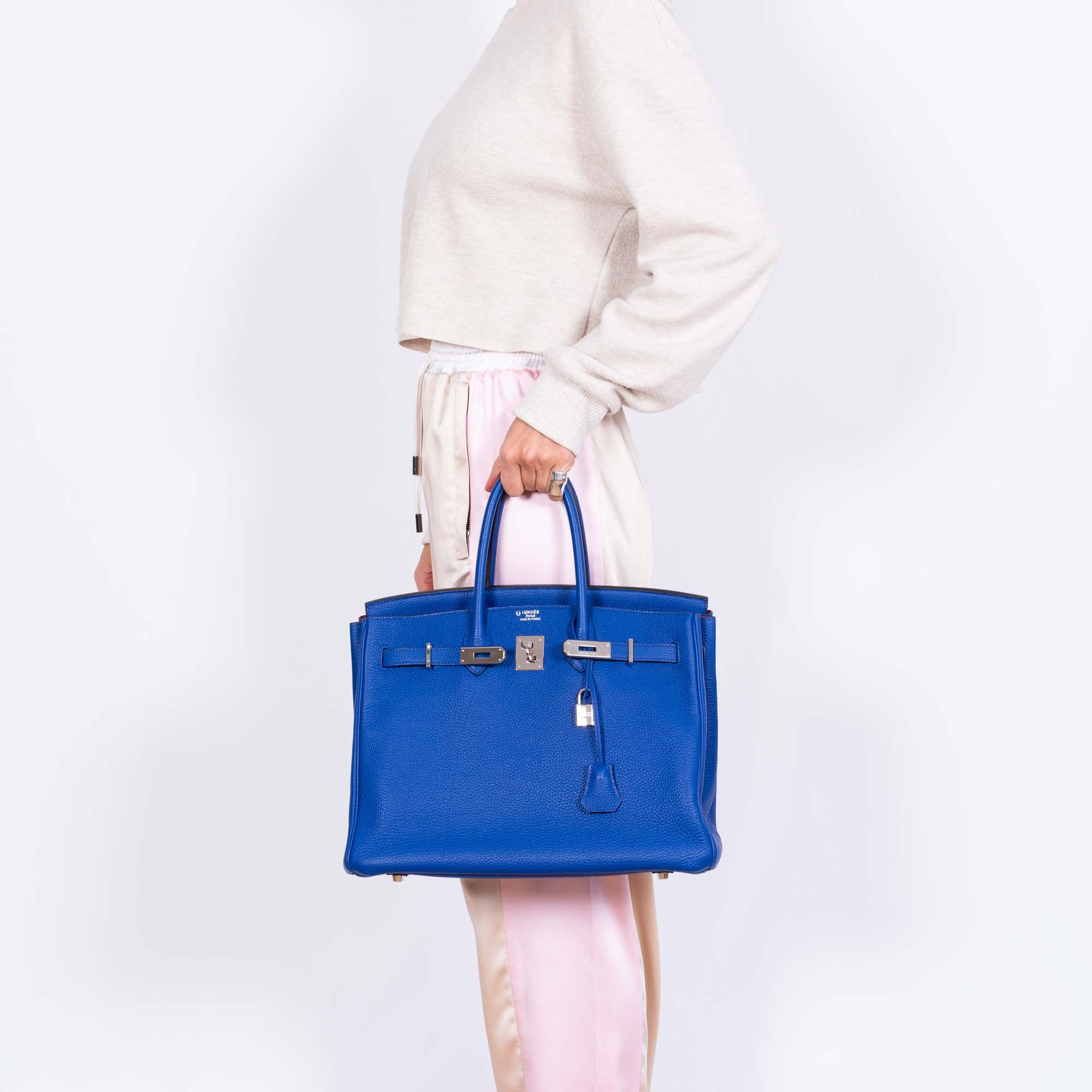 Hermès Birkin 35 HSS Bleu Electrique / Fuchsia Interior Togo Palladium Hardware