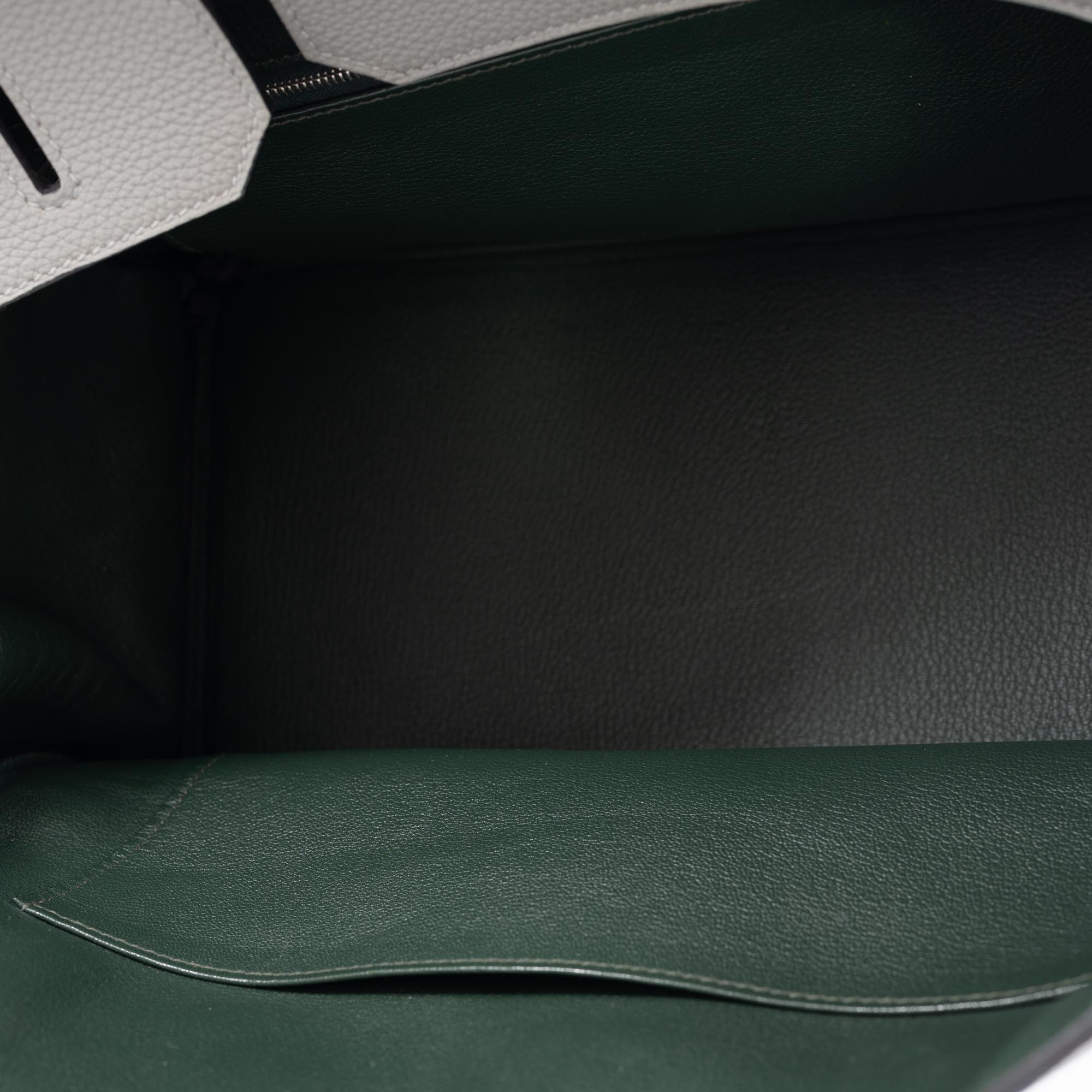 Hermès Birkin 35 HSS Special Order Gris Mouette & Vert Foncé Togo Palladium Hardware