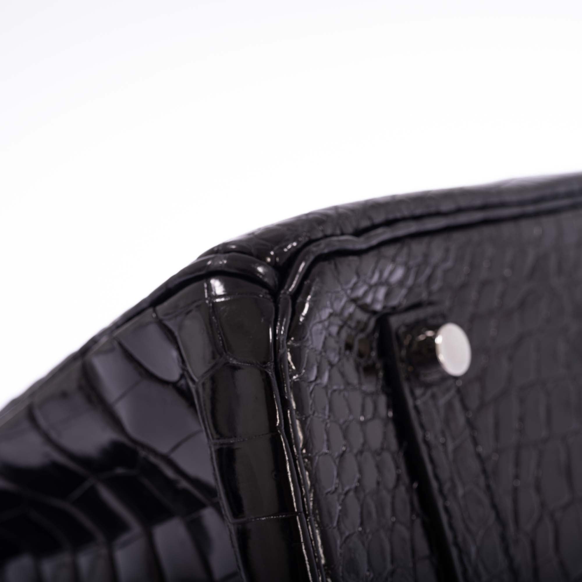 Hermès Birkin 35 Noir Shiny Porosus Crocodile 18K White Gold & Diamond Hardware