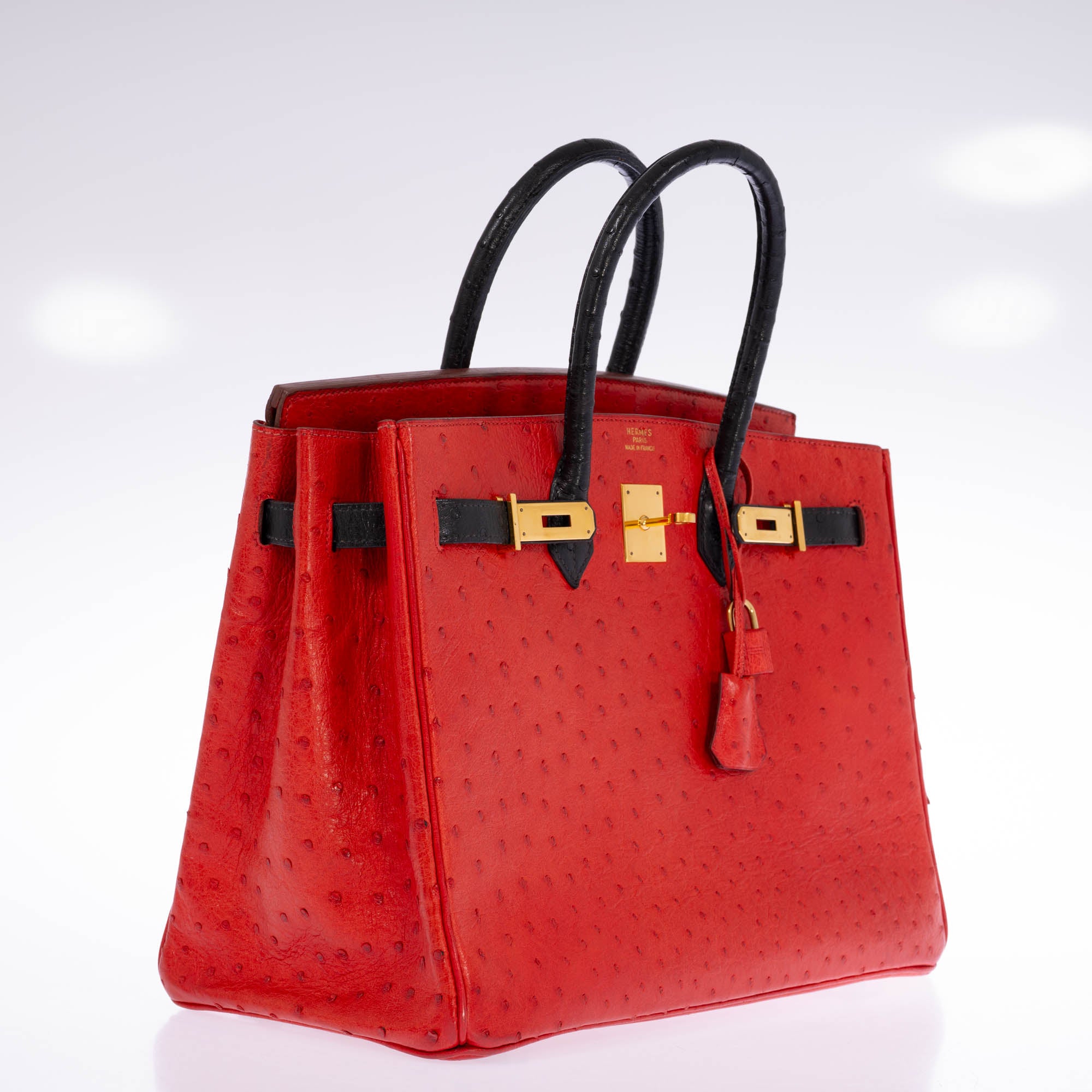 Hermès Birkin 35 Rouge Vif Noir Ostrich Gold Hardware