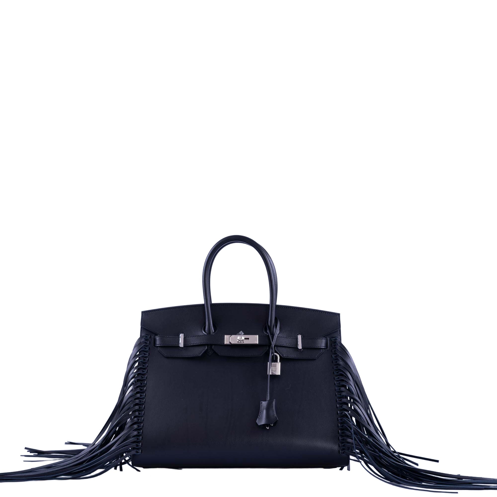 Hermès Birkin 35 Sellier Anate Fringe Noir Evercolor Palladium Hardware