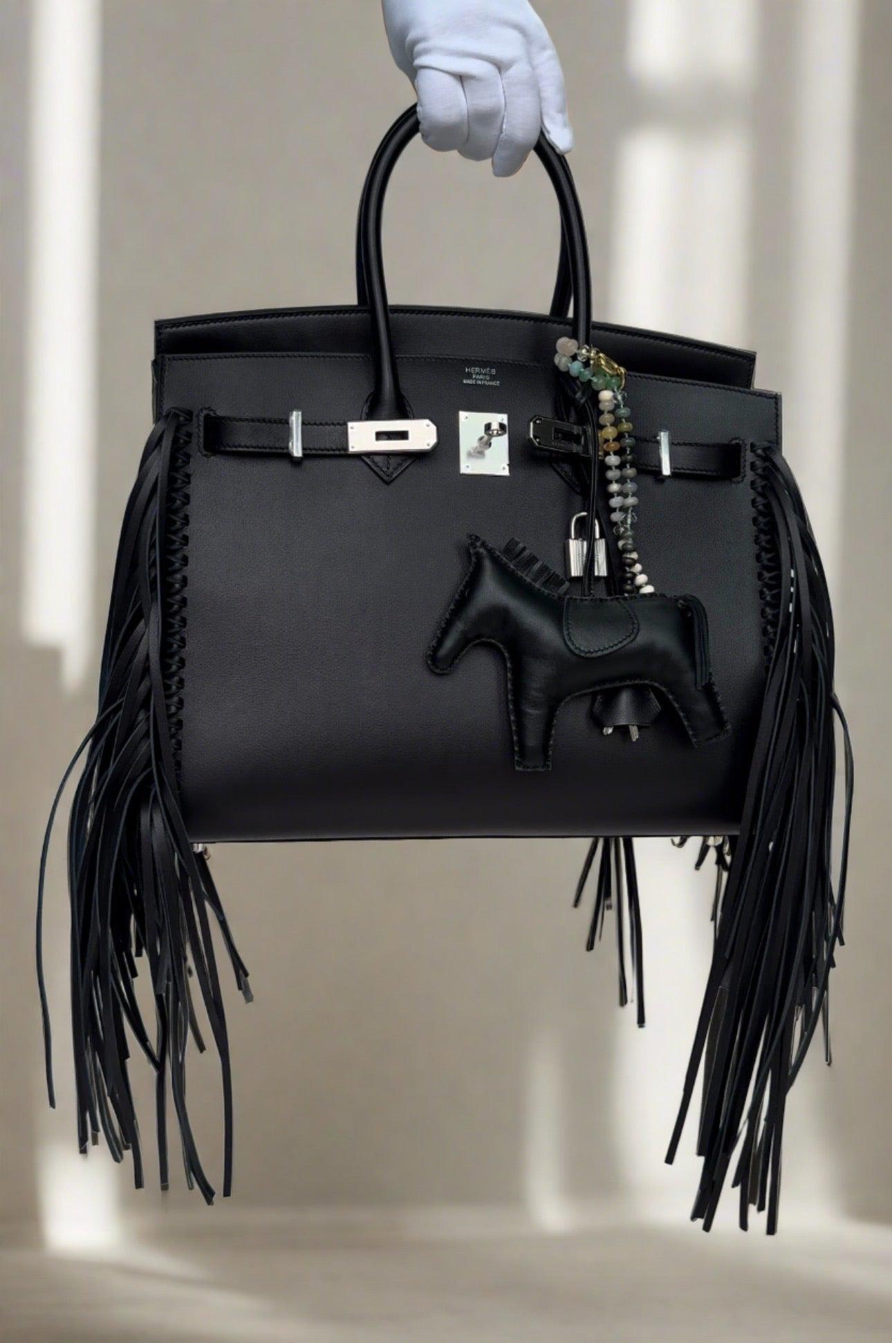 Hermès Birkin 35 Sellier Black Anate Fringe Evercolor leather Palladium Hardware