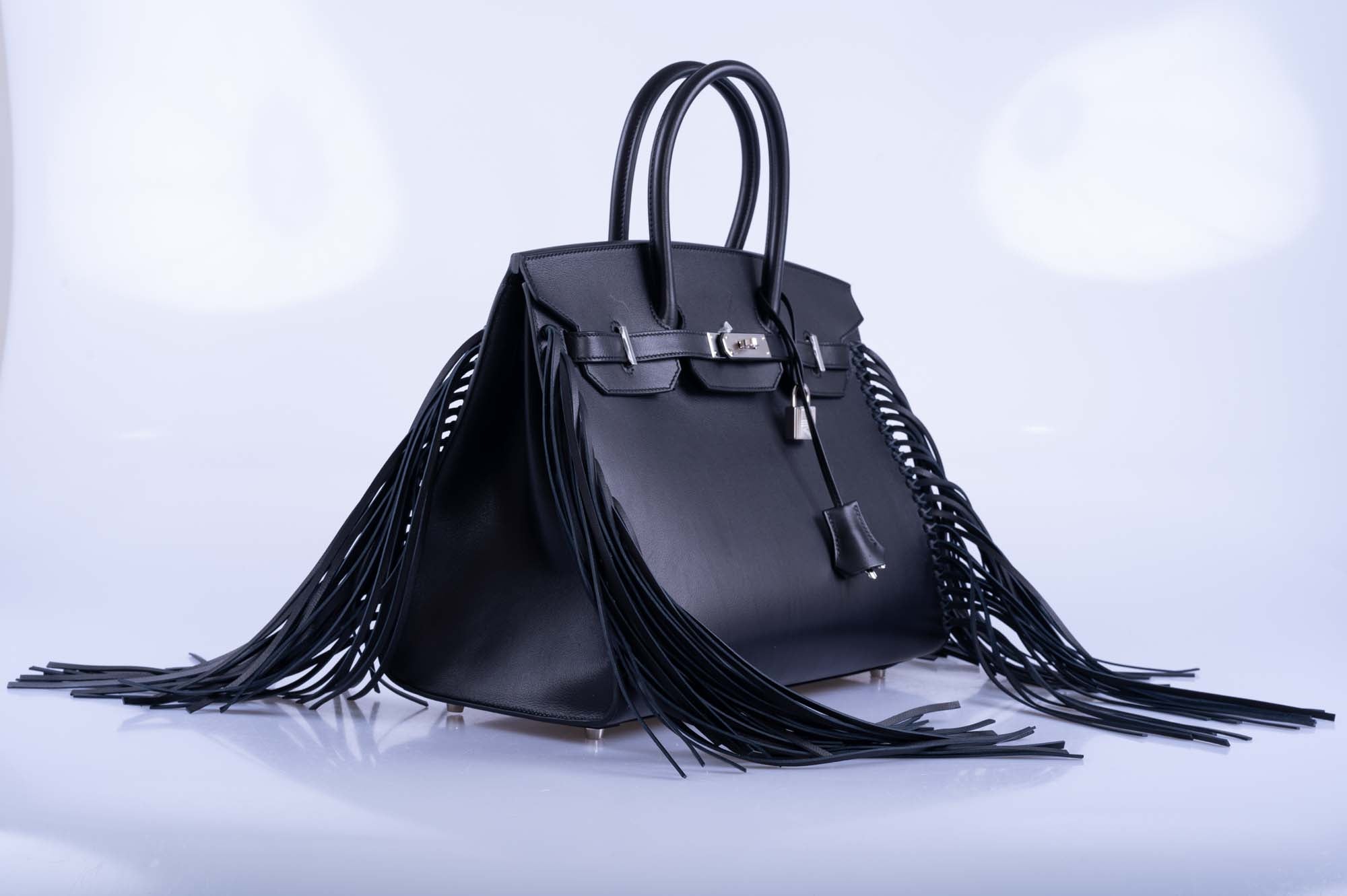 Hermès Birkin 35 Sellier Black Anate Fringe Evercolor leather Palladium Hardware
