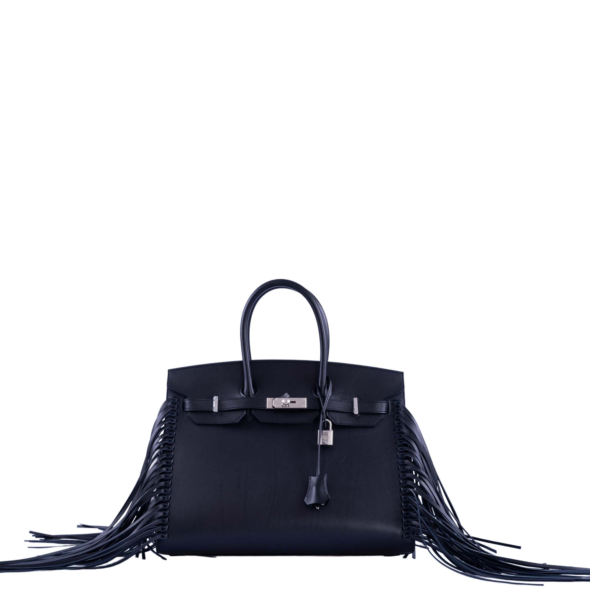Hermès Birkin 35 Sellier Black Anate Fringe Evercolor leather Palladium Hardware