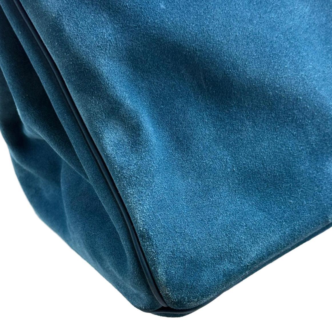 Hermès Birkin 40 Blue Thalassa Grizzly Suede, Swift Permabrass Hardware
