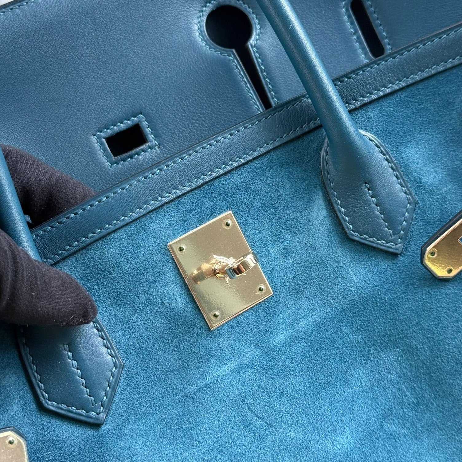 Hermès Birkin 40 "Grizzly" Blue Thalassa Veau Doblis Suede & Permabrass Hardware