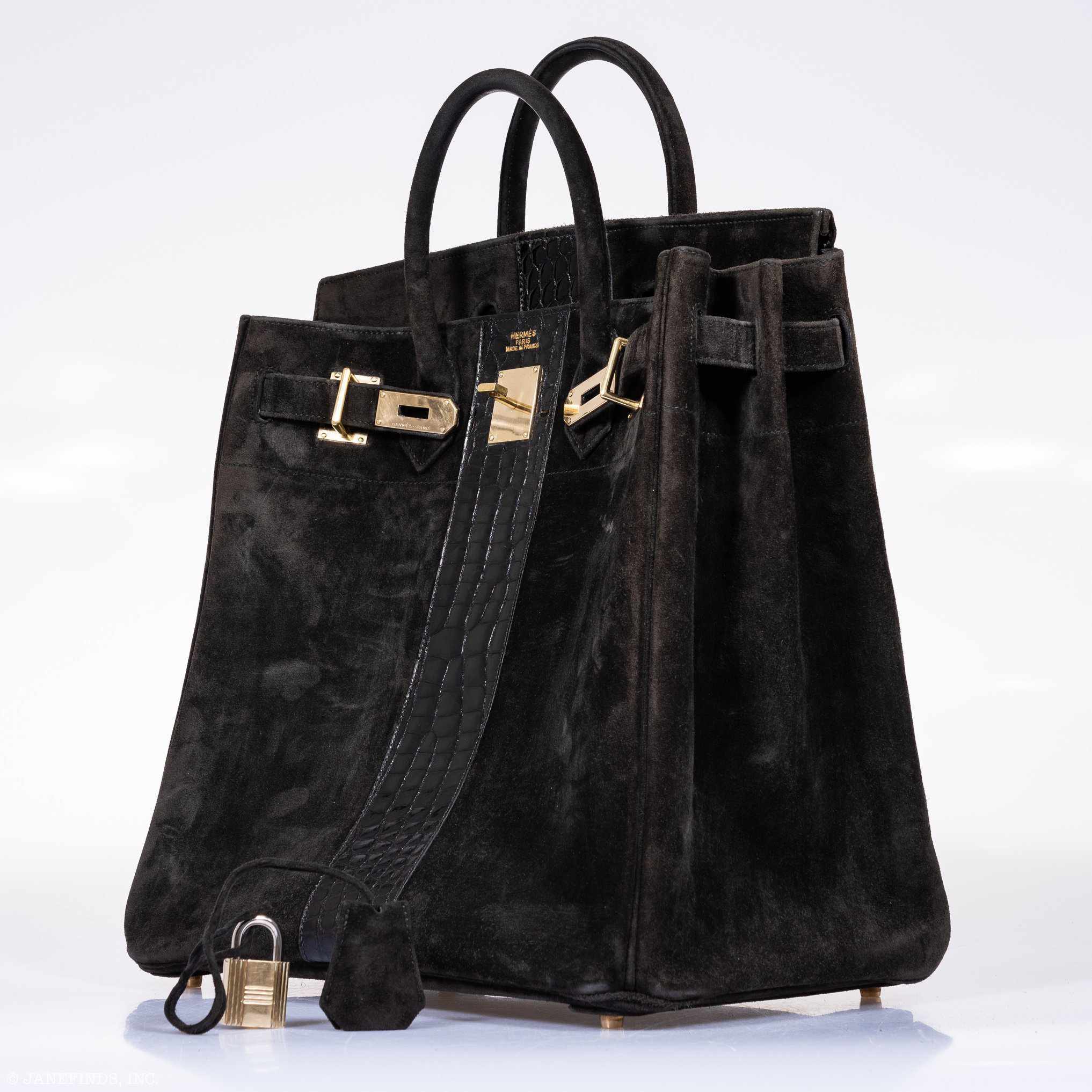 Hermès Birkin 40 HAC Black Doblis Suede and Crocodile Gold Hardware