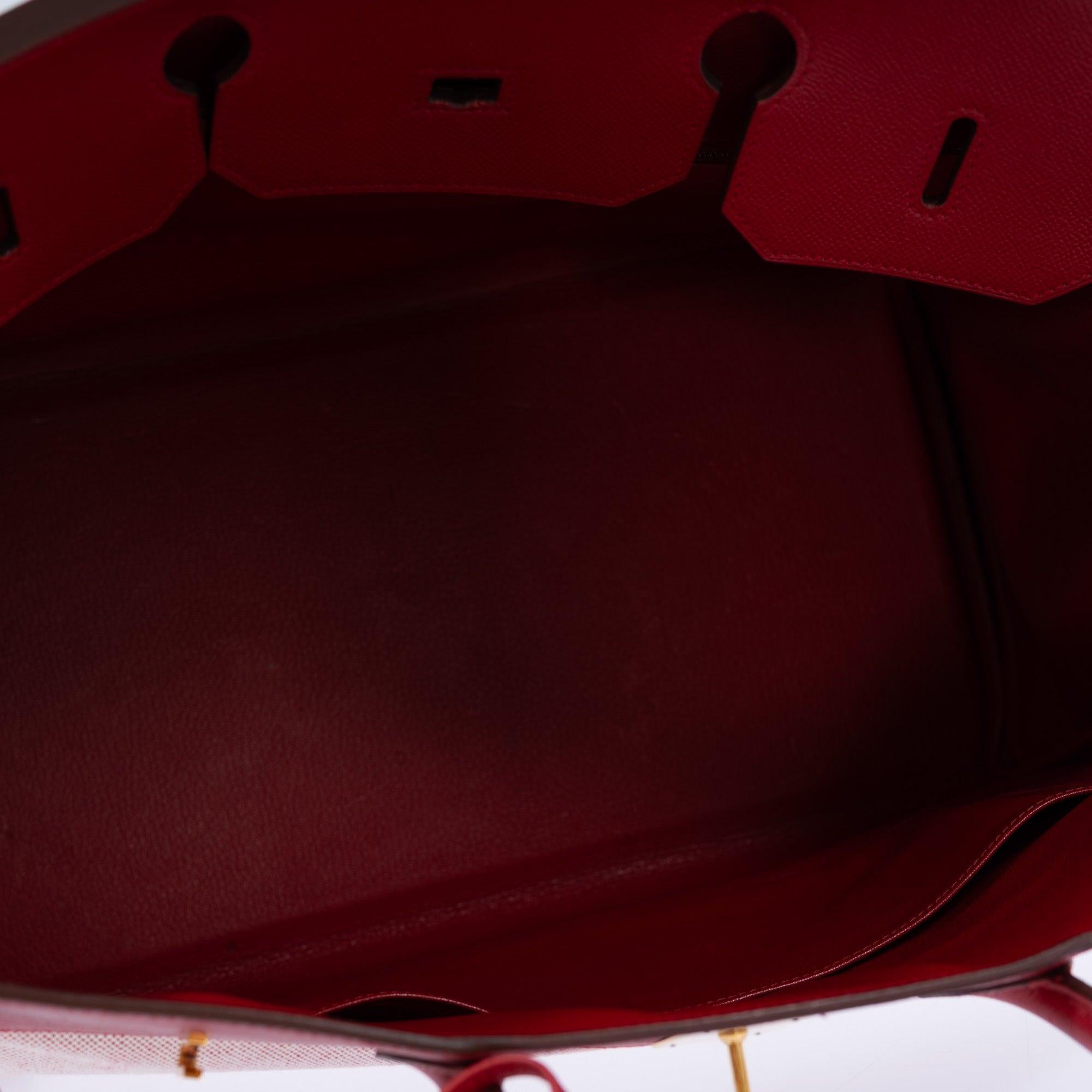 Hermès Birkin 40 Rouge Vif Toile and Courchevel with Gold Hardware