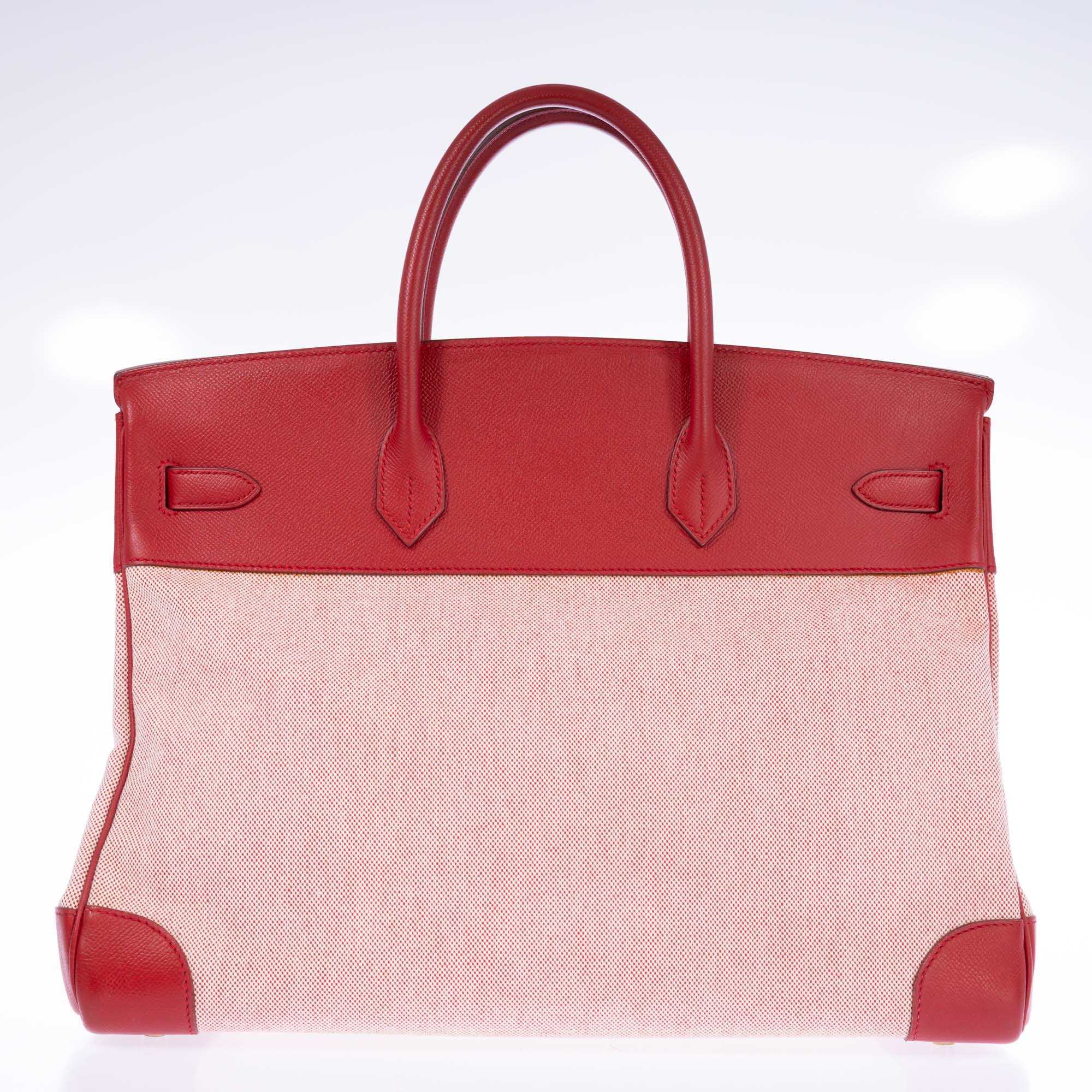 Hermès Birkin 40 Rouge Vif Toile and Courchevel with Gold Hardware
