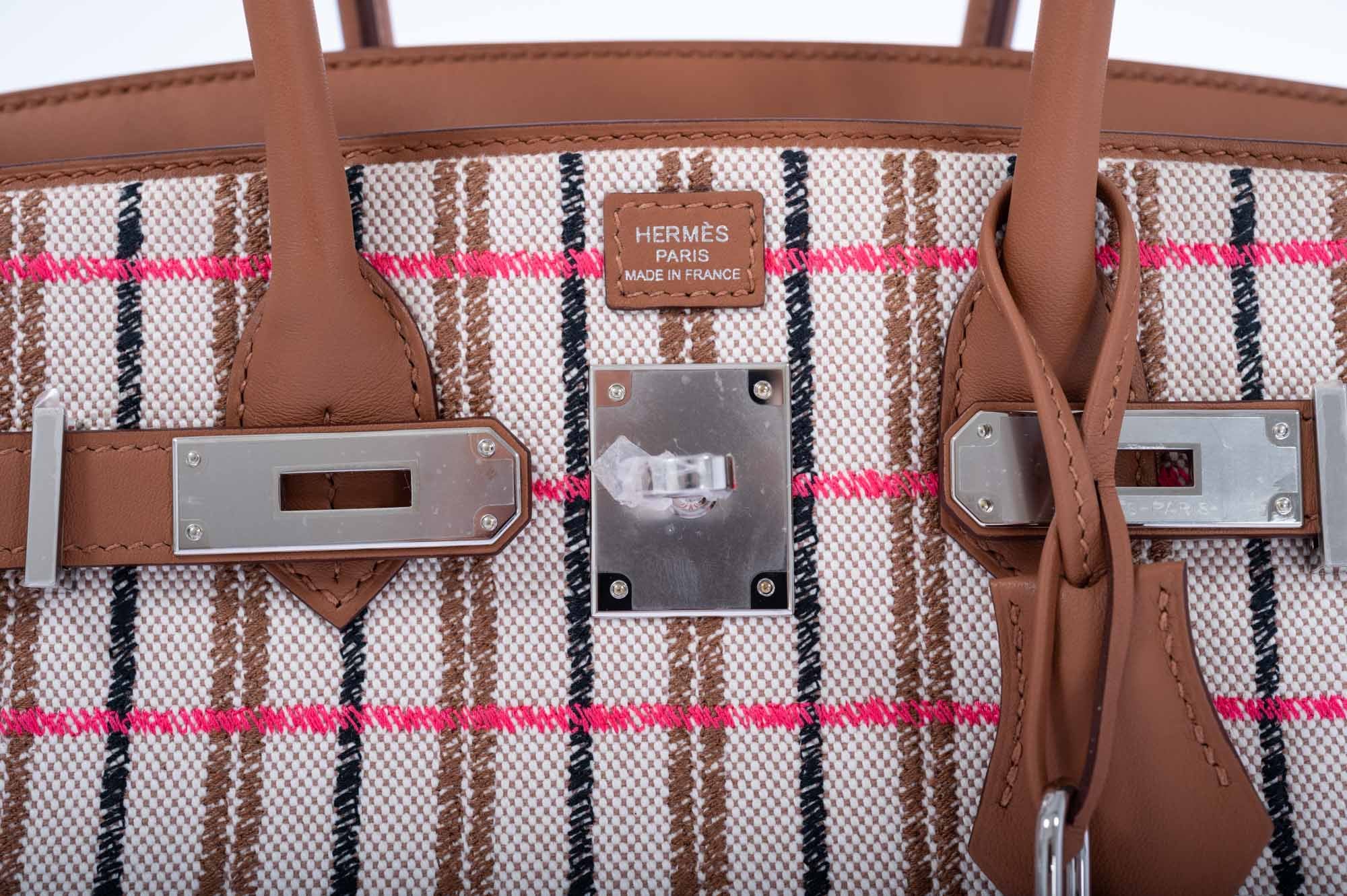 Hermès Birkin Shoulder 29 Light Gold Evercolor Embroidered Toile Palladium Hardware