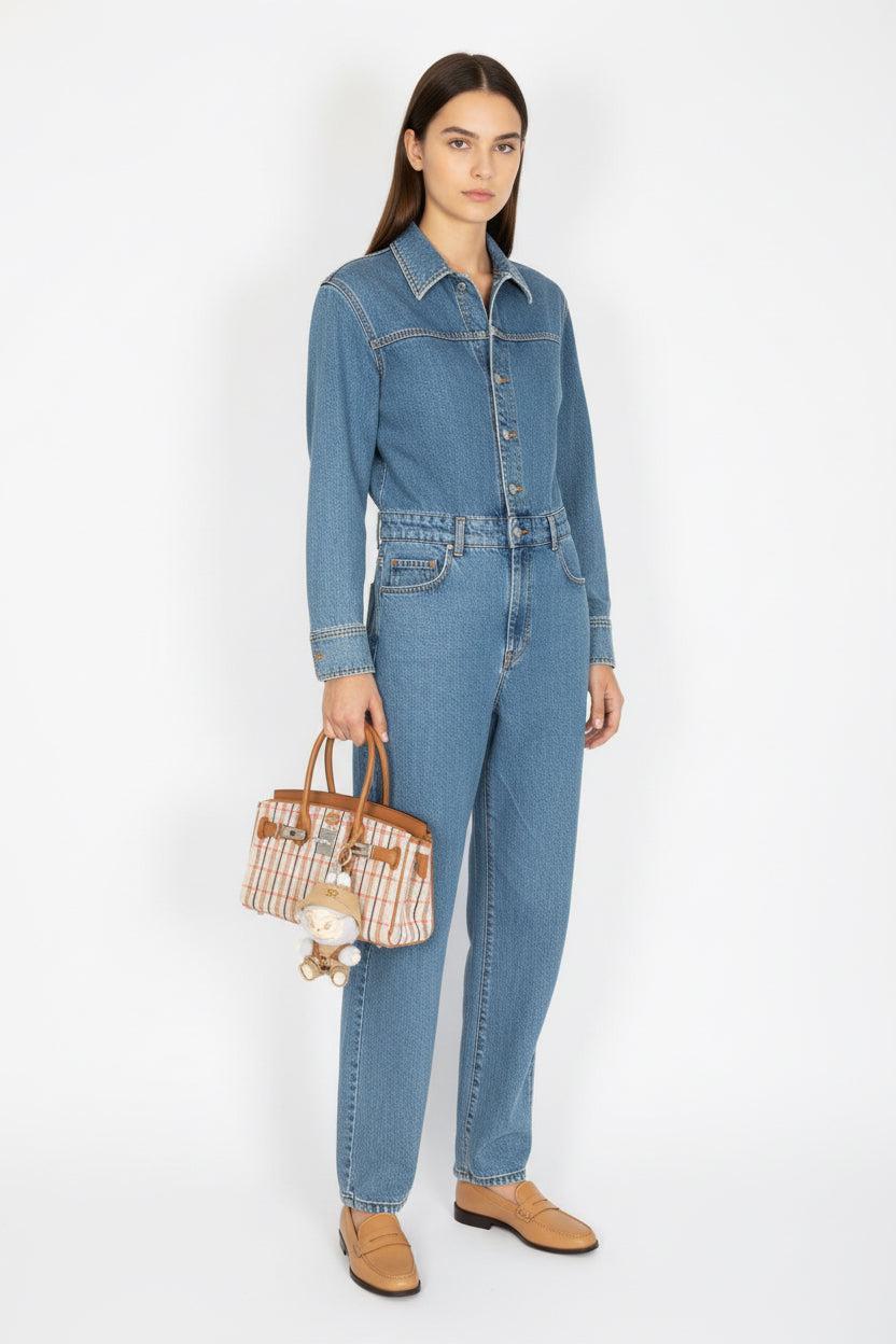 Hermès Birkin Shoulder 29 Light Gold Evercolor Embroidered Toile Palladium Hardware