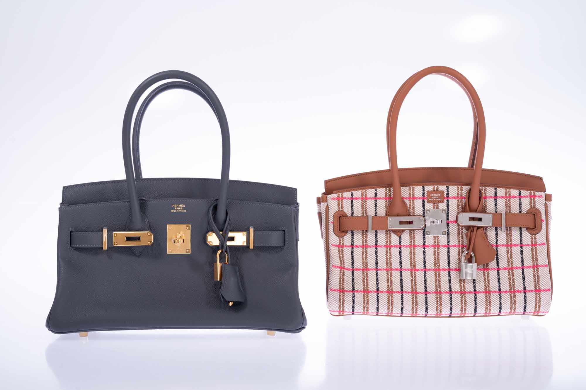 Hermès Birkin Shoulder 29 Light Gold Evercolor Embroidered Toile Palladium Hardware
