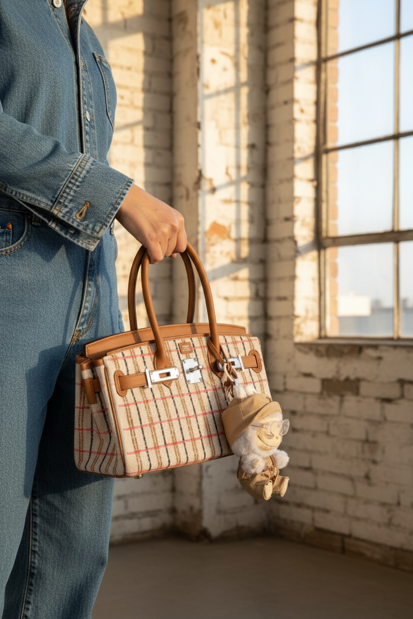 Hermès Birkin Shoulder 29 Light Gold Evercolor Embroidered Toile Palladium Hardware