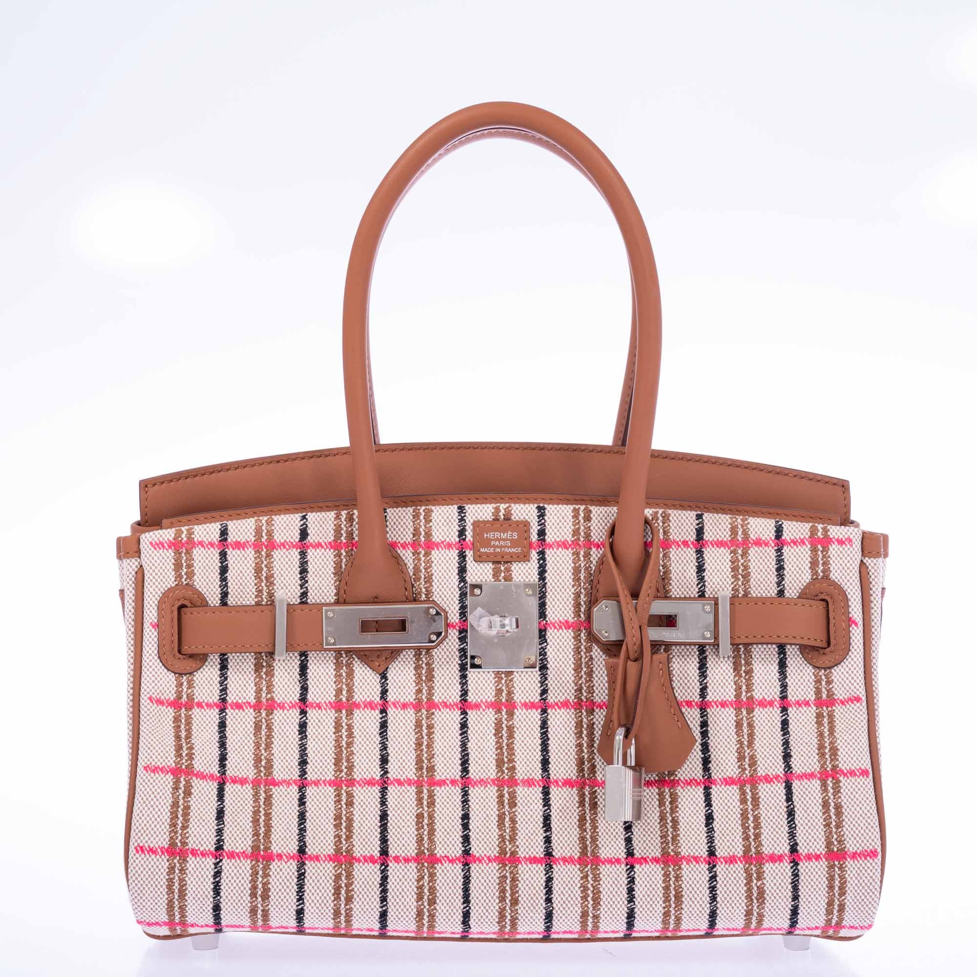 Hermès Birkin Shoulder 29 Light Gold Evercolor Embroidered Toile Palladium Hardware