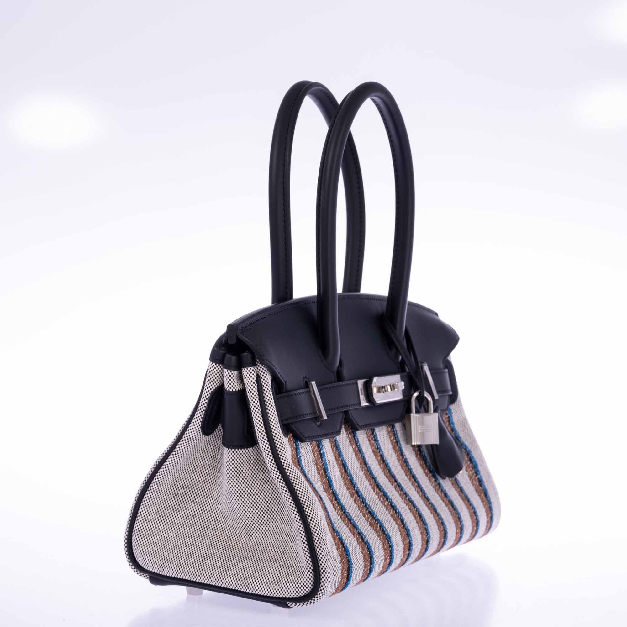 Hermès Birkin Shoulder Light 29 in Black Evercolor and Embroidered Toile Palladium Hardware