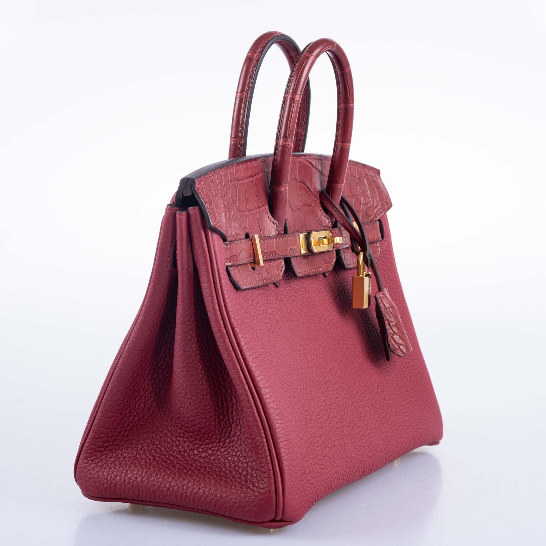 Hermès Birkin Touch 25 Rouge Grenat Matte Alligator and Togo Gold Hardware