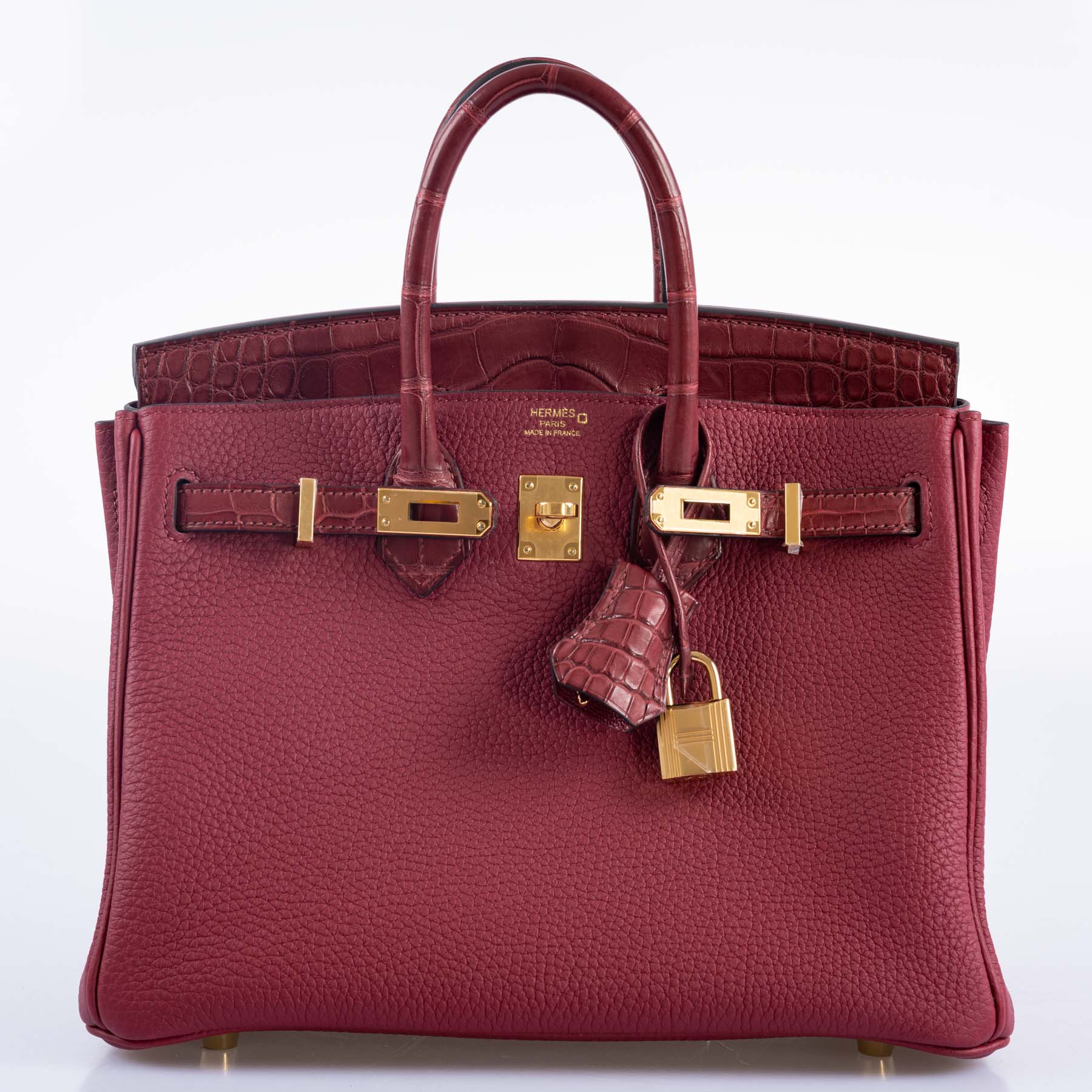 Hermès Birkin Touch 25 Rouge Grenat Matte Alligator and Togo Gold Hardware
