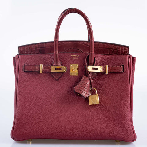 Hermès Birkin Touch 25 Rouge Grenat Matte Alligator and Togo Gold Hardware