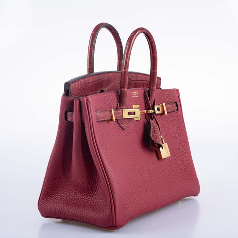 Hermès Birkin Touch 25 Rouge Grenat Matte Alligator and Togo Gold Hardware