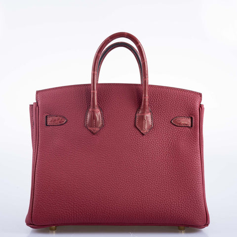 Hermès Birkin Touch 25 Rouge Grenat Matte Alligator and Togo Gold Hardware