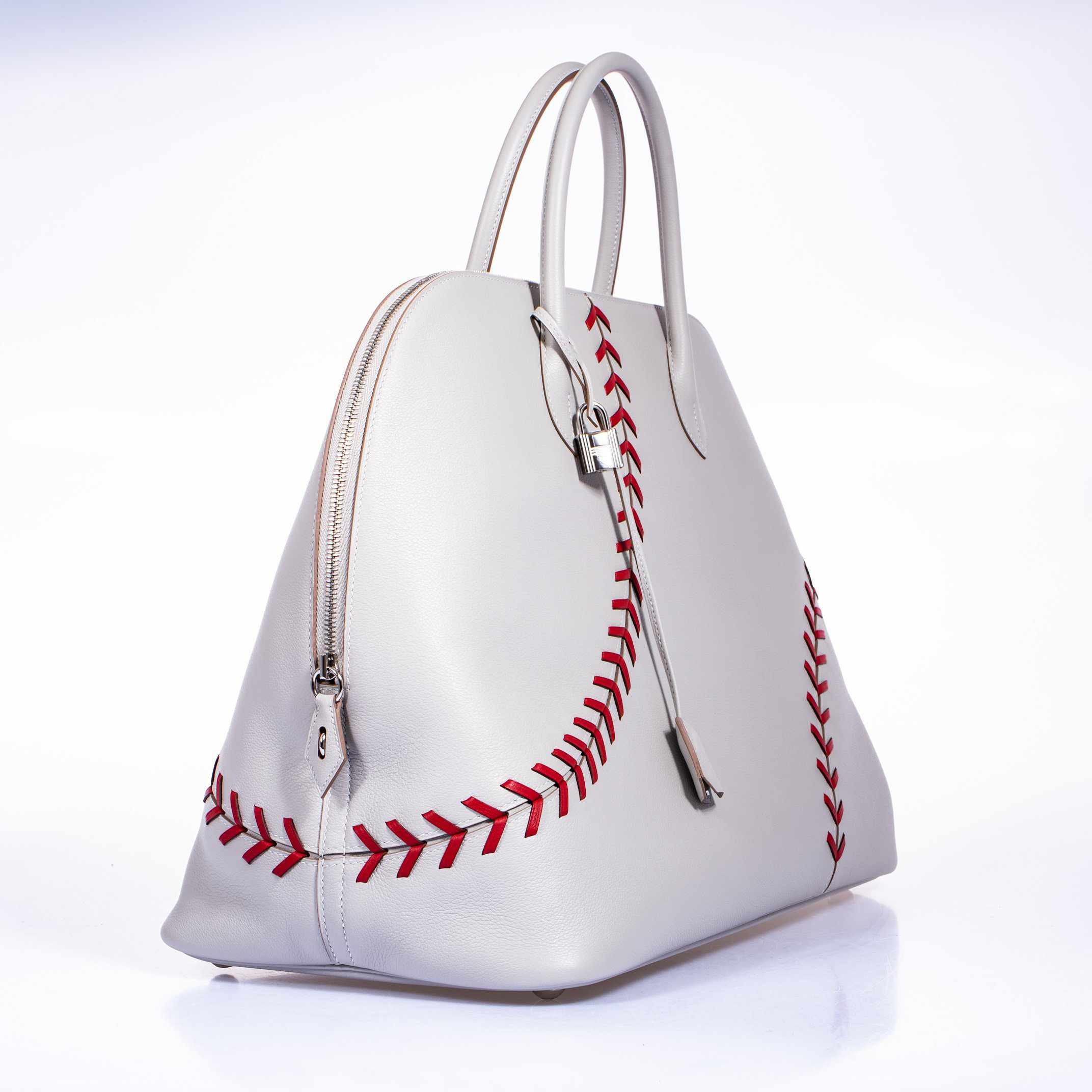 Hermès Bolide 45 1923 Baseball Gris Perle Rouge Evercolor Travel Bag