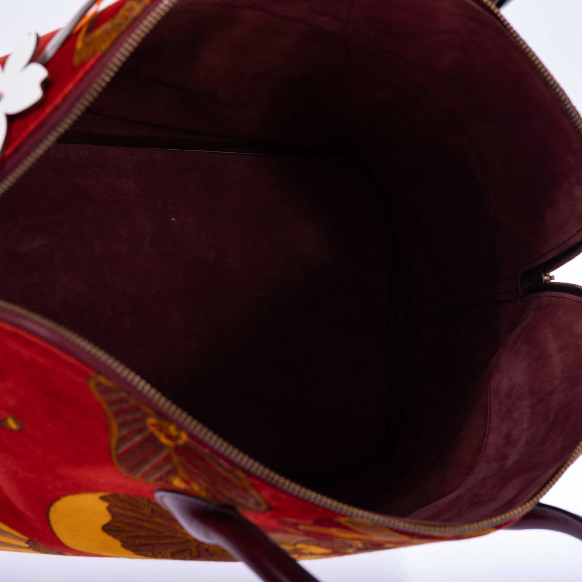 Hermès Bolide 45 Soies Volantes Rouge H Box Calfskin and Printed Velvet