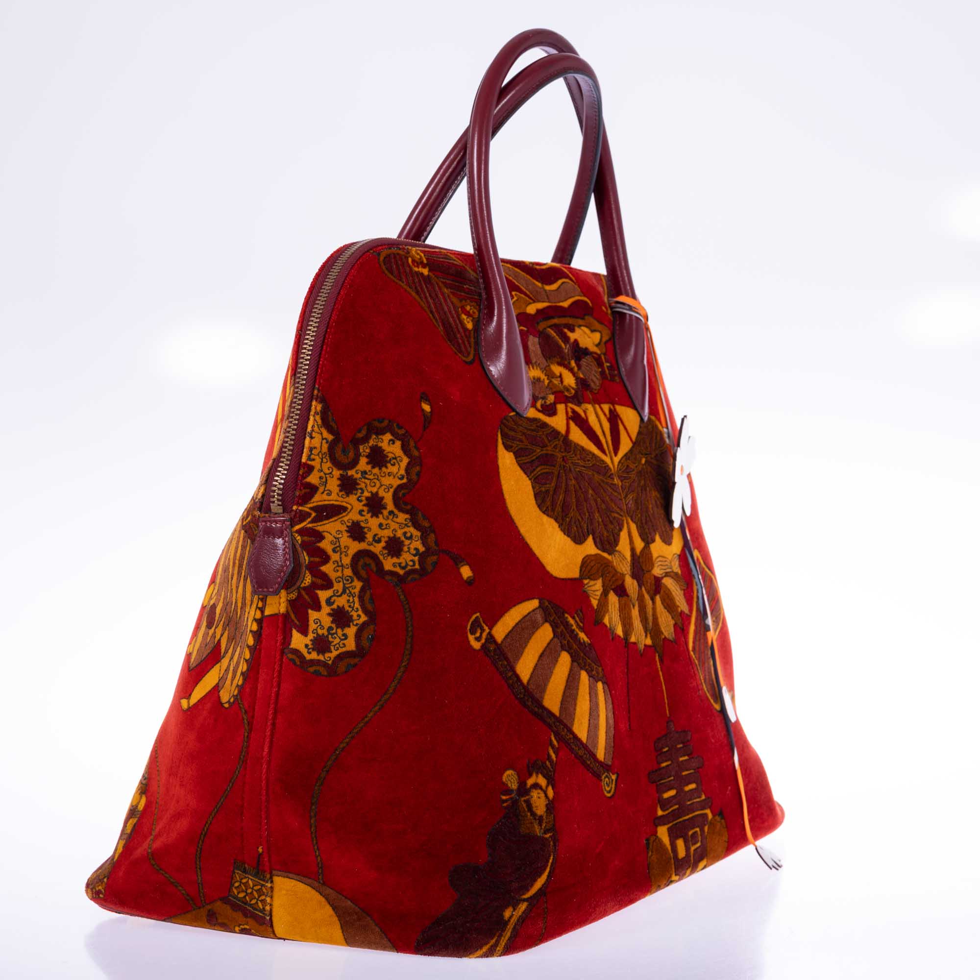 Hermès Bolide 45 Soies Volantes Rouge H Box Calfskin and Printed Velvet