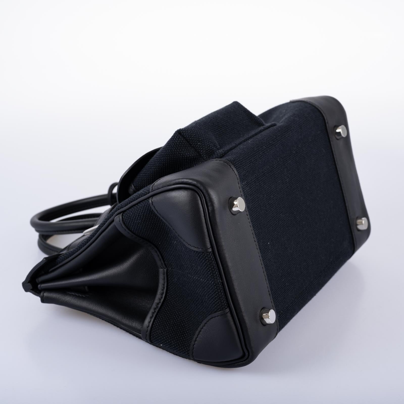Hermès Cargo Birkin 25 Black Toile Goeland and Swift Palladium Hardware