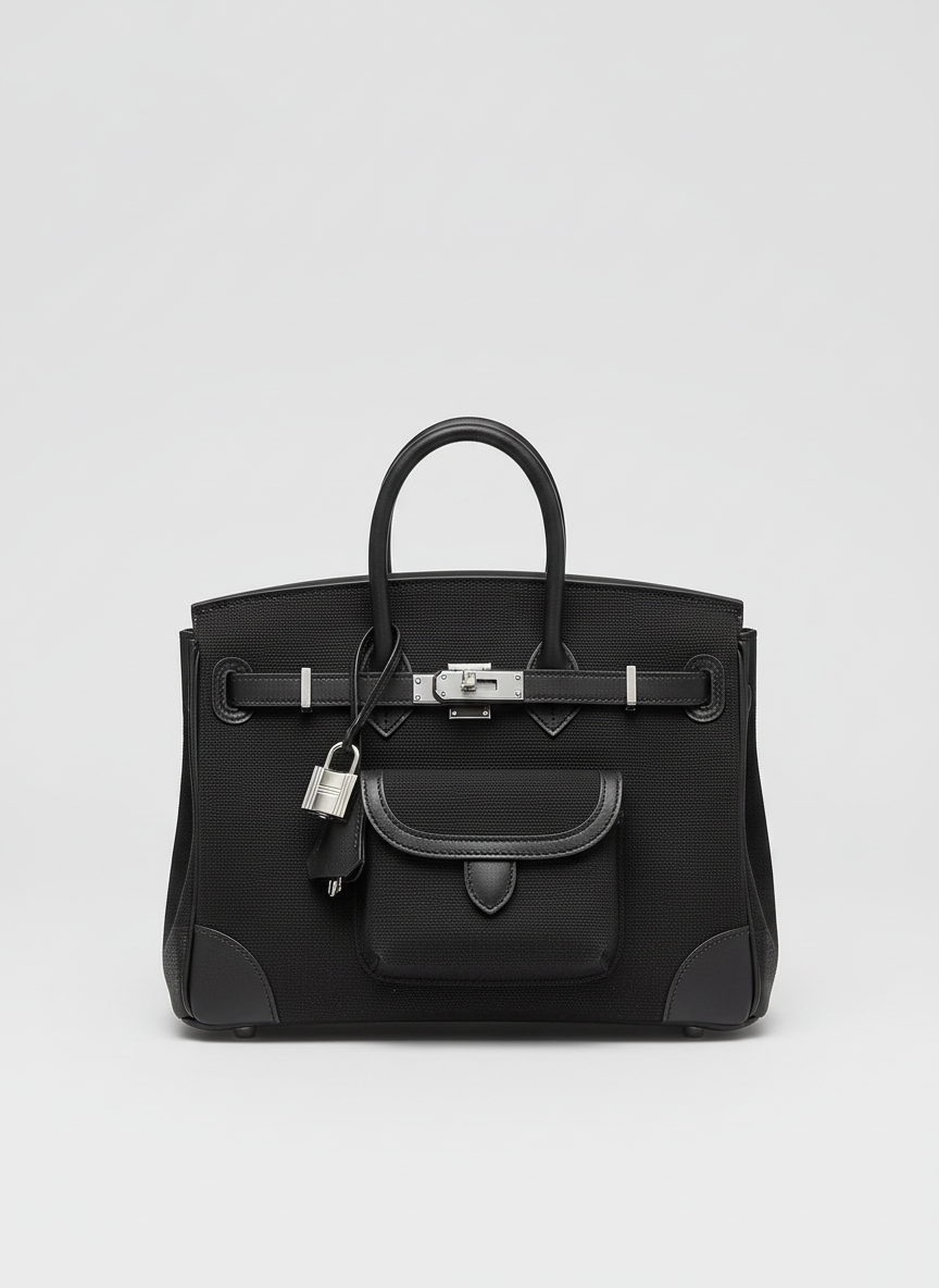 Hermès Birkin 25 Cargo Black Toile Goeland & Swift Leather Palladium Hardware