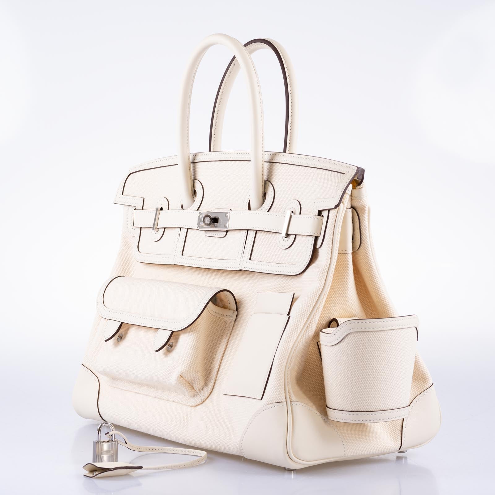 Hermès Cargo Birkin 35 Nata Toile Goeland and Swift Palladium Hardware