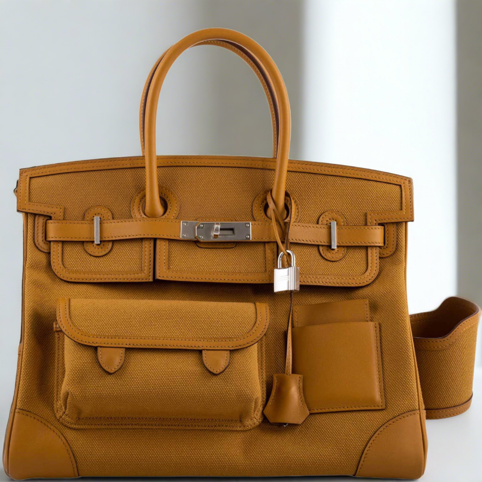 Hermès Cargo Birkin 35 Sesame Swift and Toile Goeland Palladium Hardware