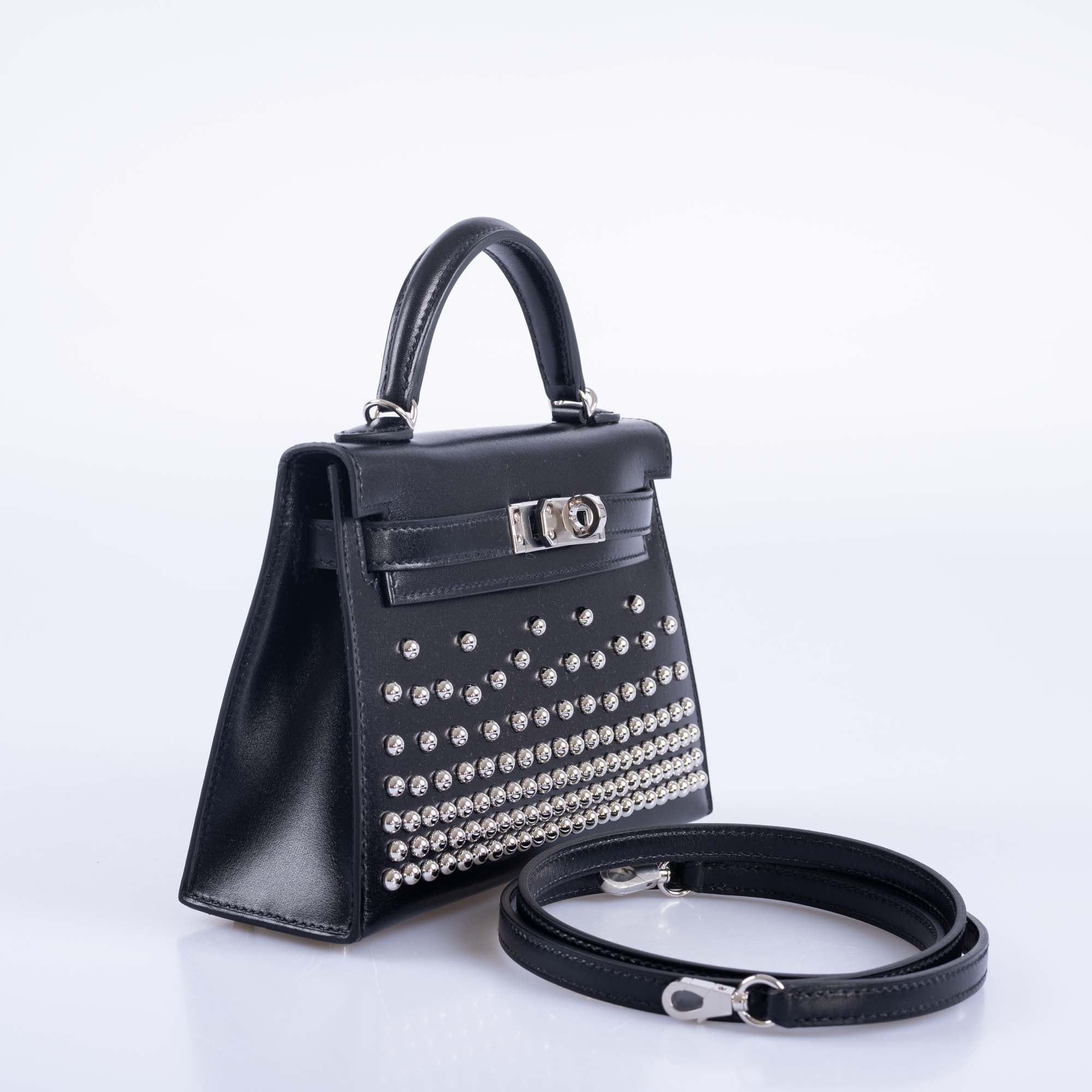 Hermès Clouté Mini Kelly 20 Studded Black Box Palladium Hardware