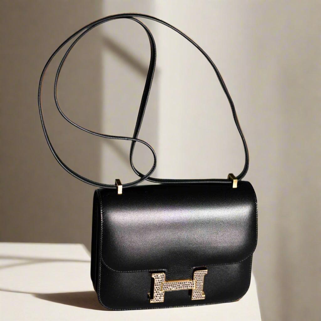 Hermès Constance 18 Mini III Mirror Bag Black Tadelakt and Ombré Lizard Hardware