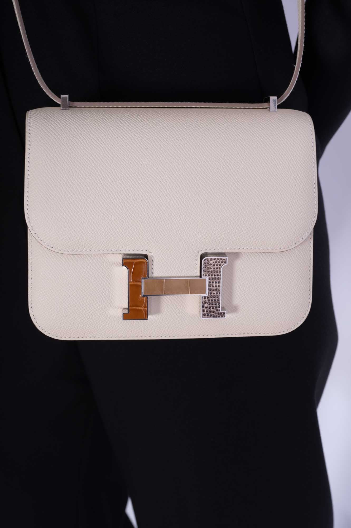 Hermès Constance 18 Mini III Mirror Bag Craie Epsom - Tabac, Camel, Sable and Ombré Lizard Hardware