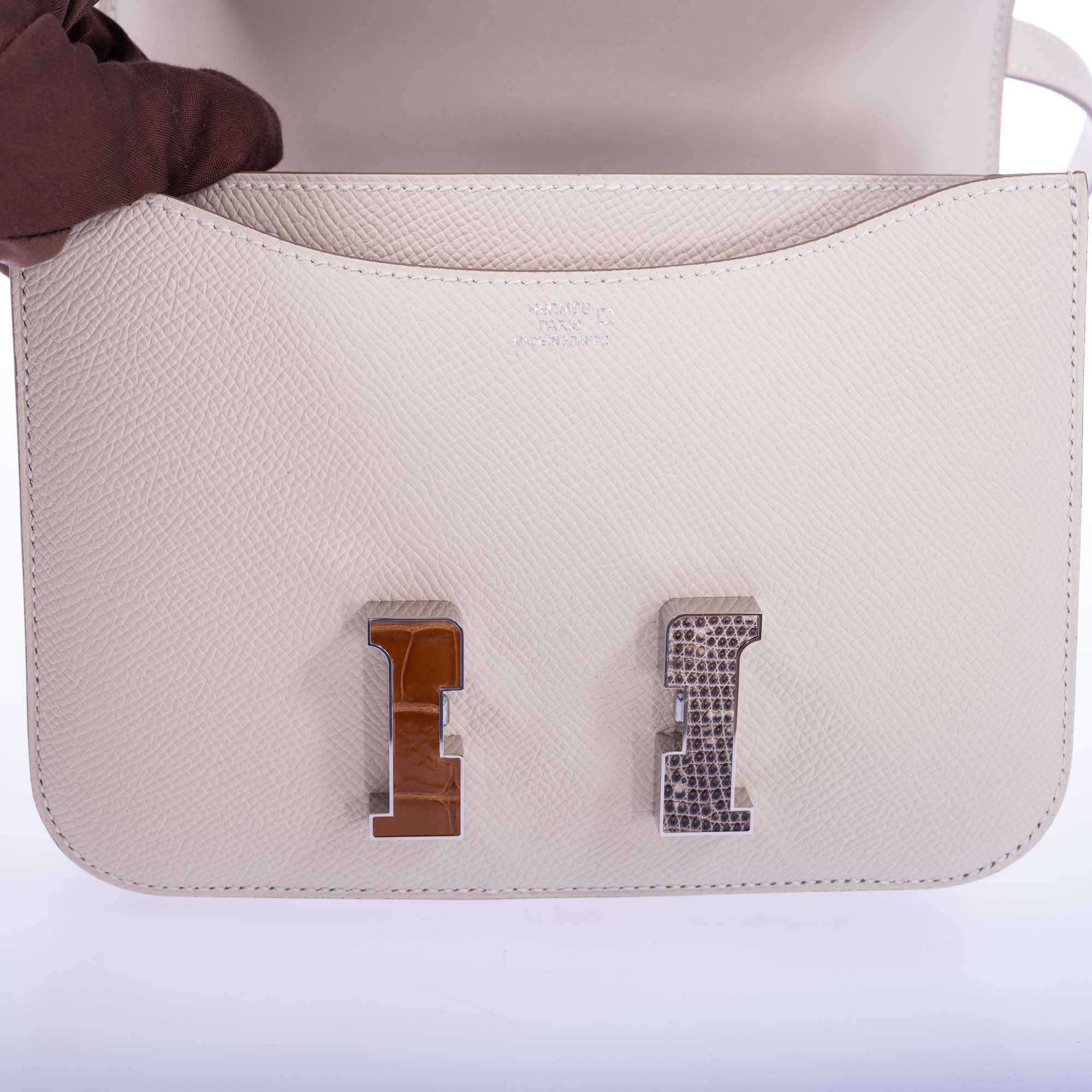 Hermès Constance 18 Mini III Mirror Bag Craie Epsom - Tabac, Camel, Sable and Ombré Lizard Hardware