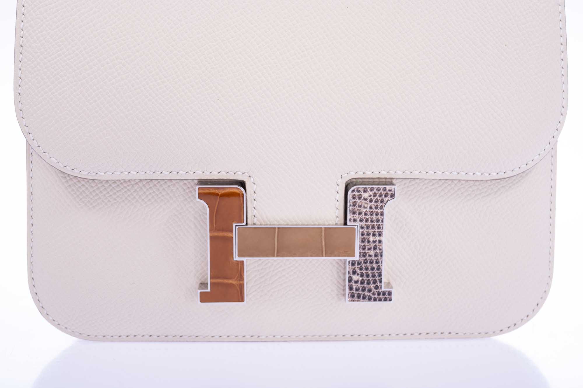 Hermès Constance 18 Mini III Mirror Bag Craie Epsom - Tabac, Camel, Sable and Ombré Lizard Hardware